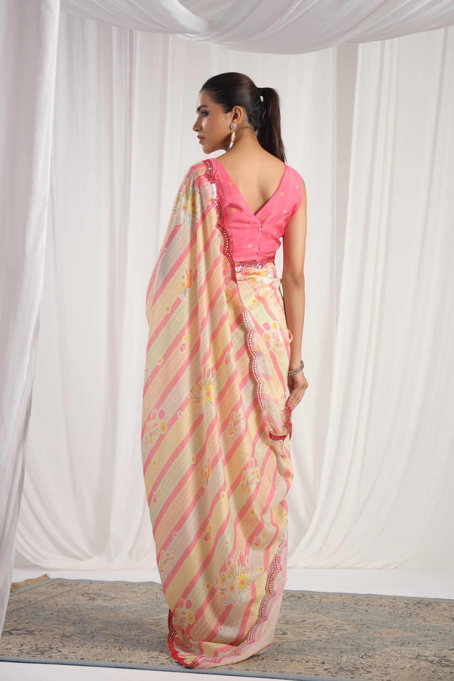 Multicolour Pink digital printed Saree