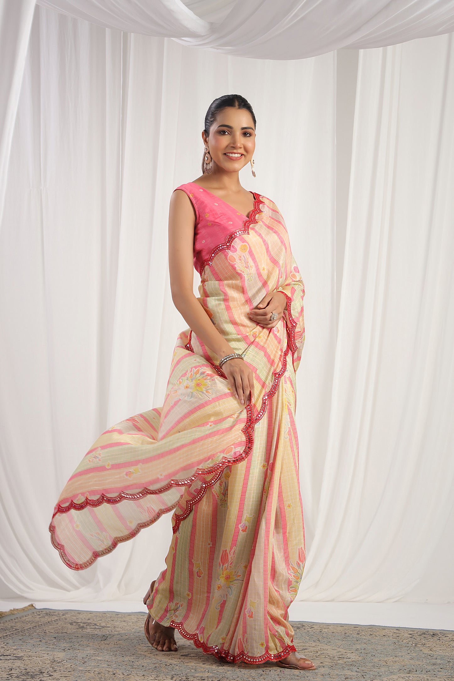 Multicolour Pink digital printed Saree