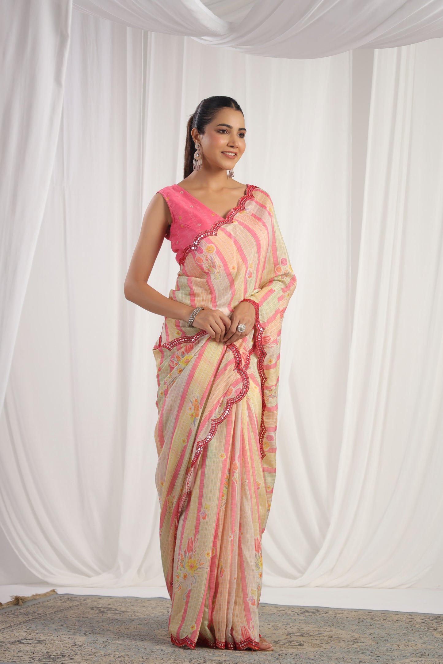 Multicolour Pink digital printed Saree