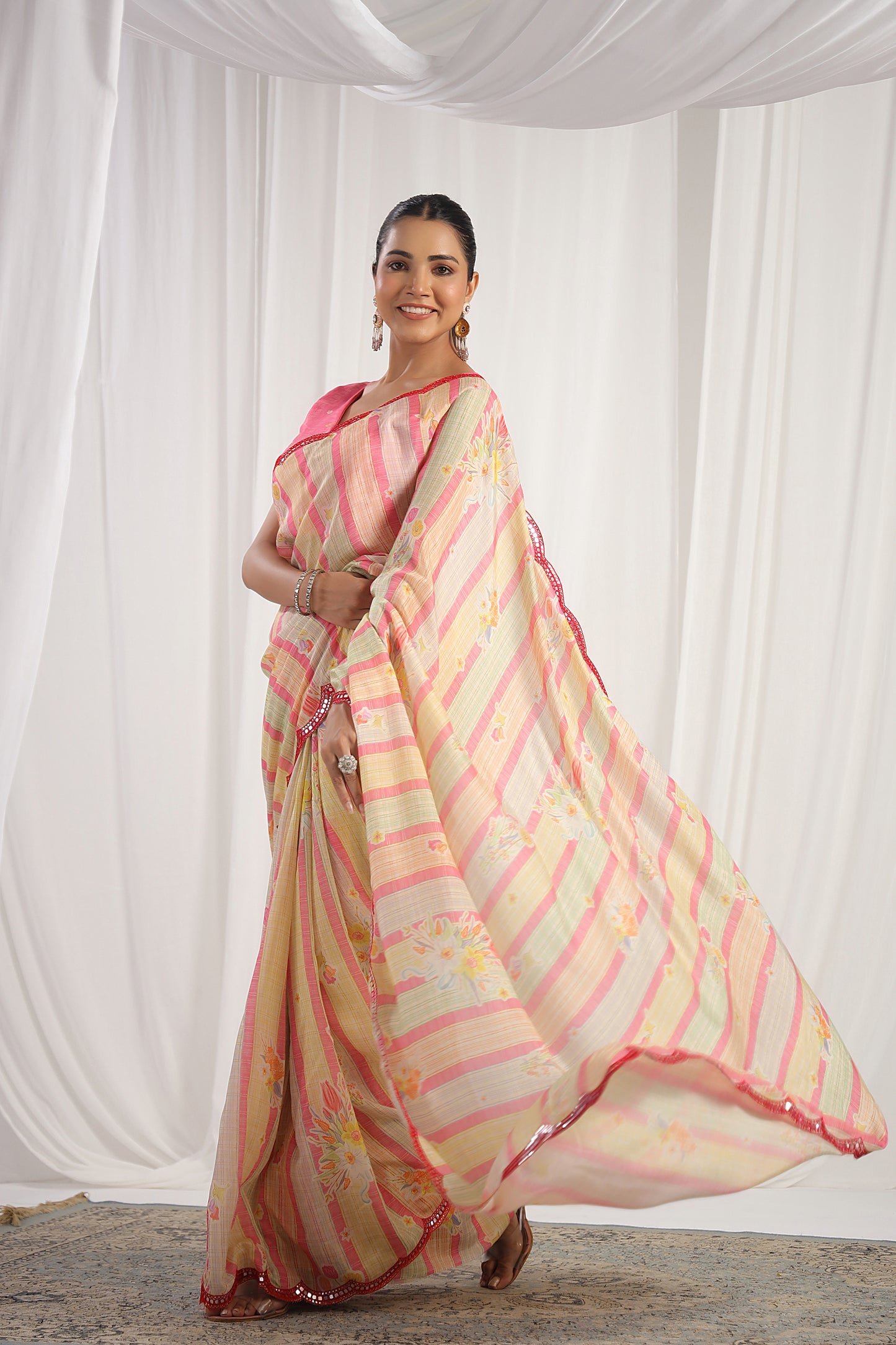 Multicolour Pink digital printed Saree