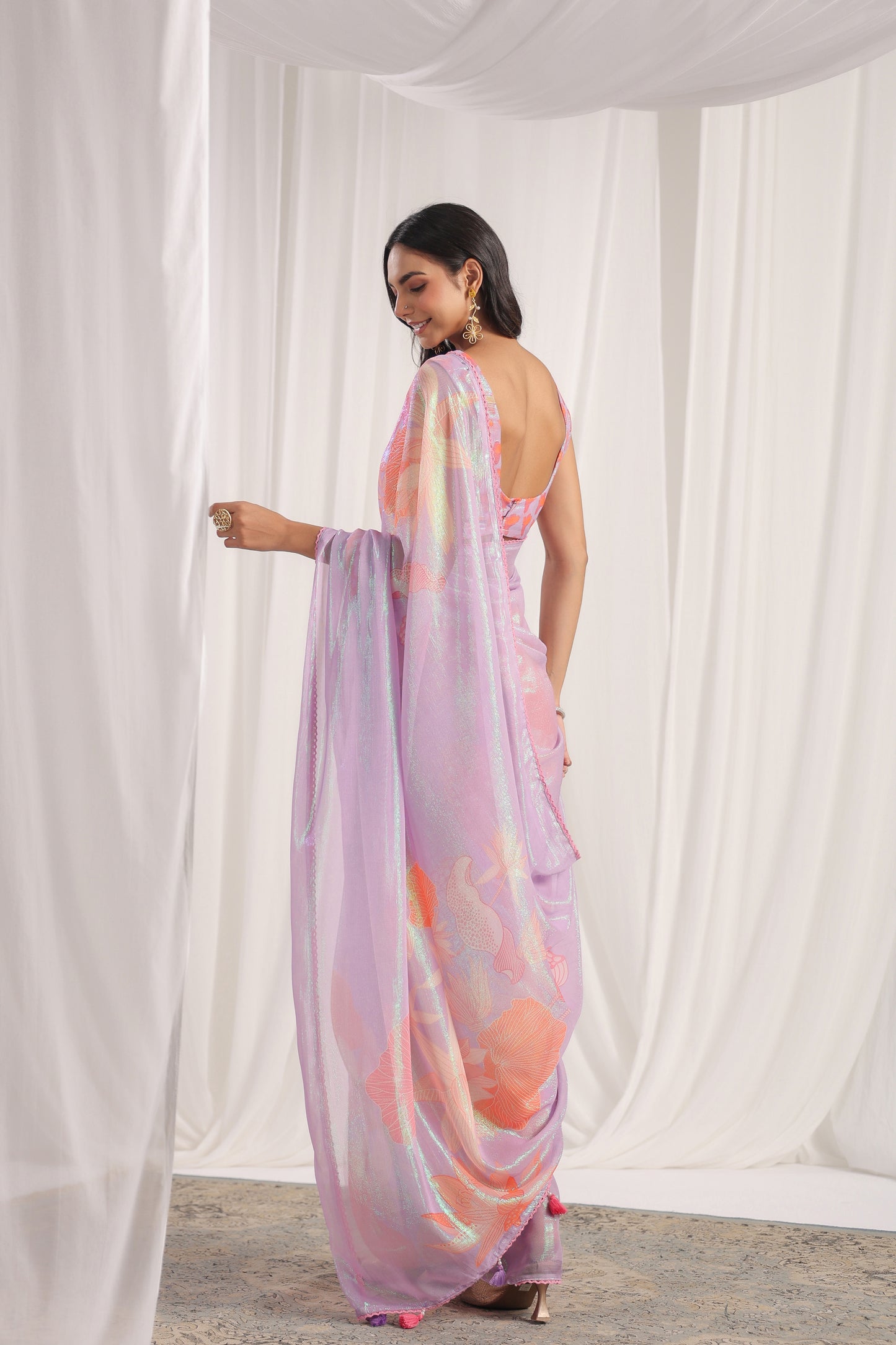 Lilac Floral printed Saree