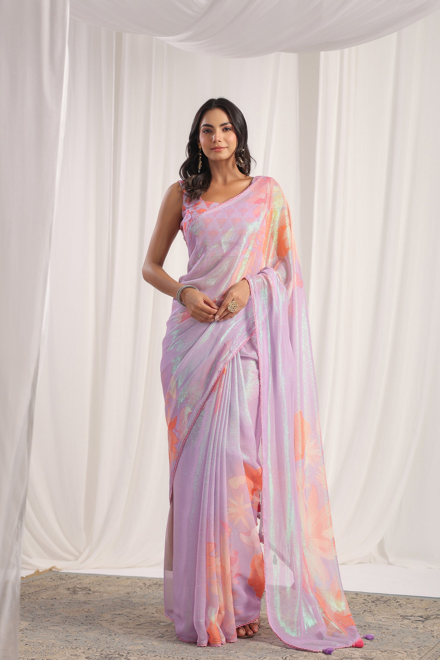 Lilac Floral printed Saree
