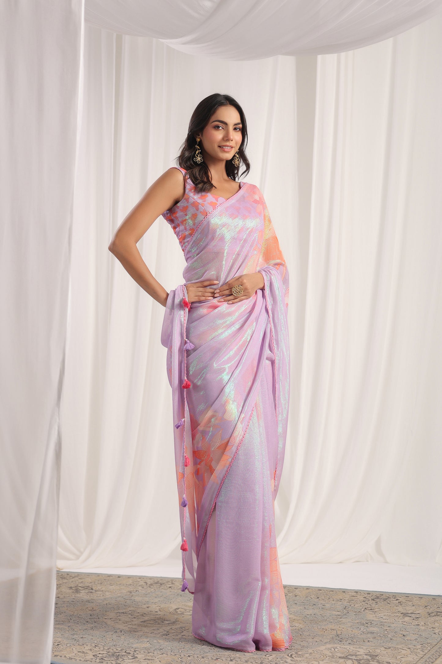 Lilac Floral printed Saree