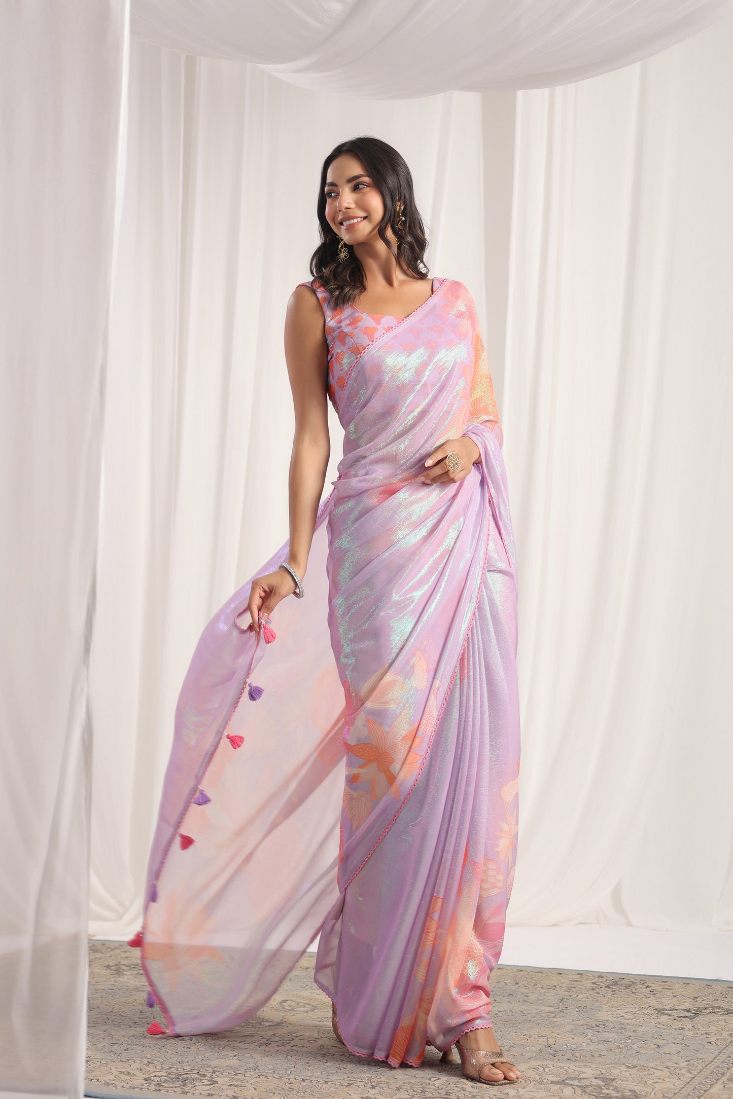 Lilac Floral printed Saree