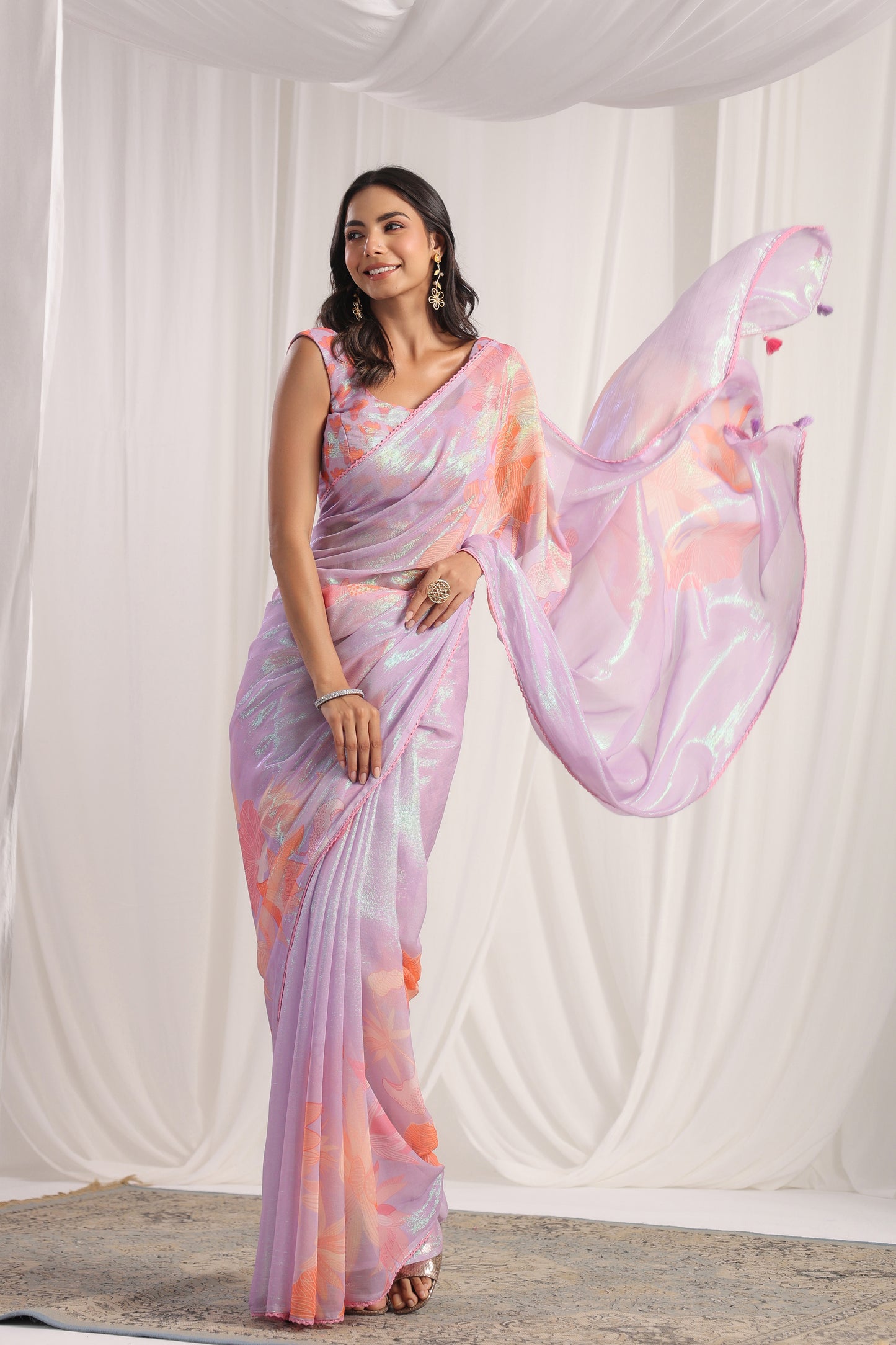 Lilac Floral printed Saree