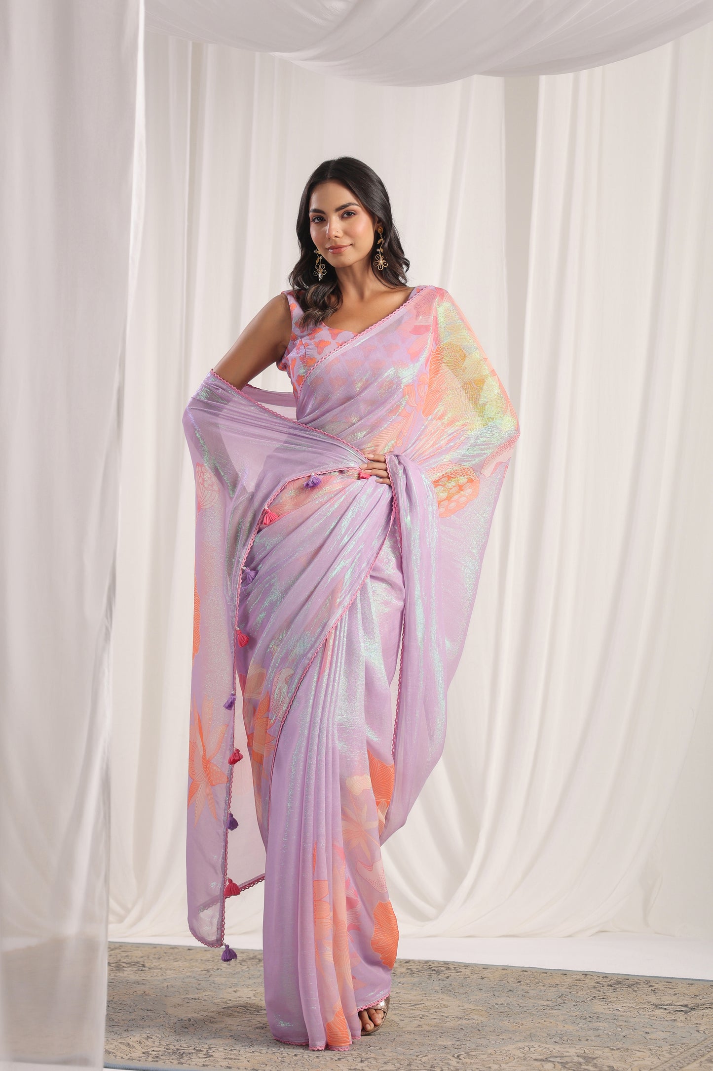 Lilac Floral printed Saree