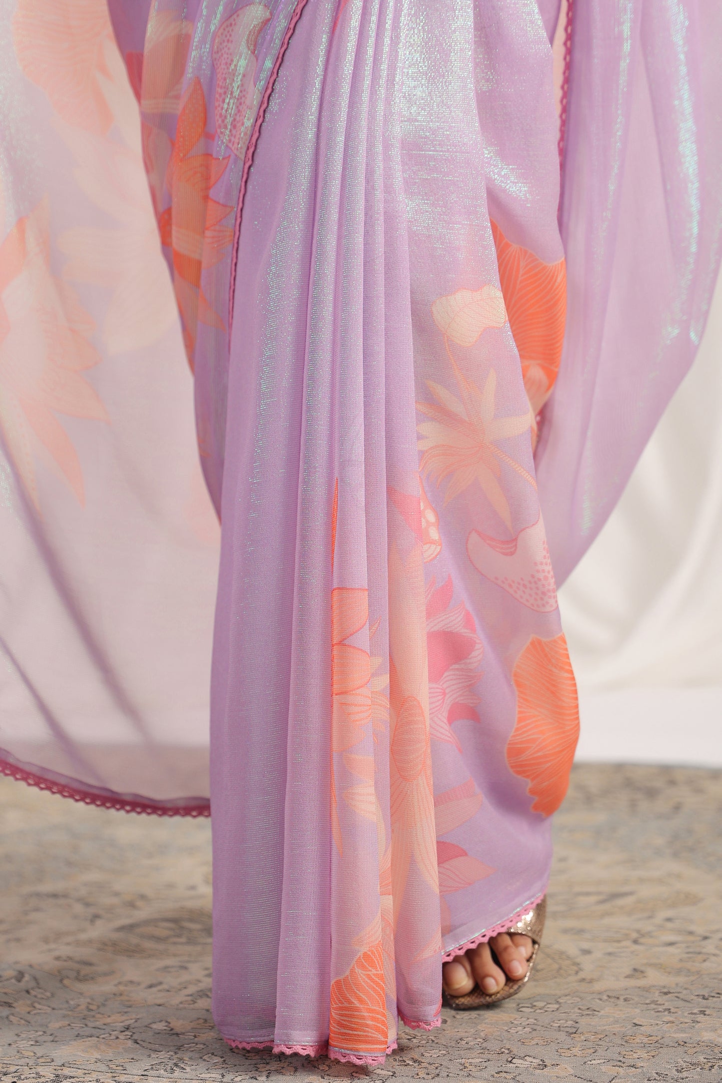 Lilac Floral printed Saree