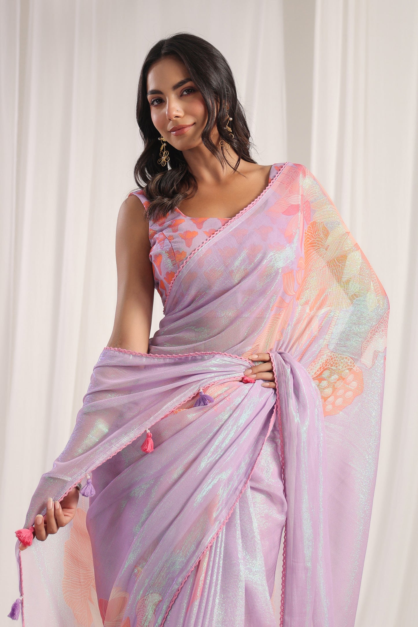 Lilac Floral printed Saree
