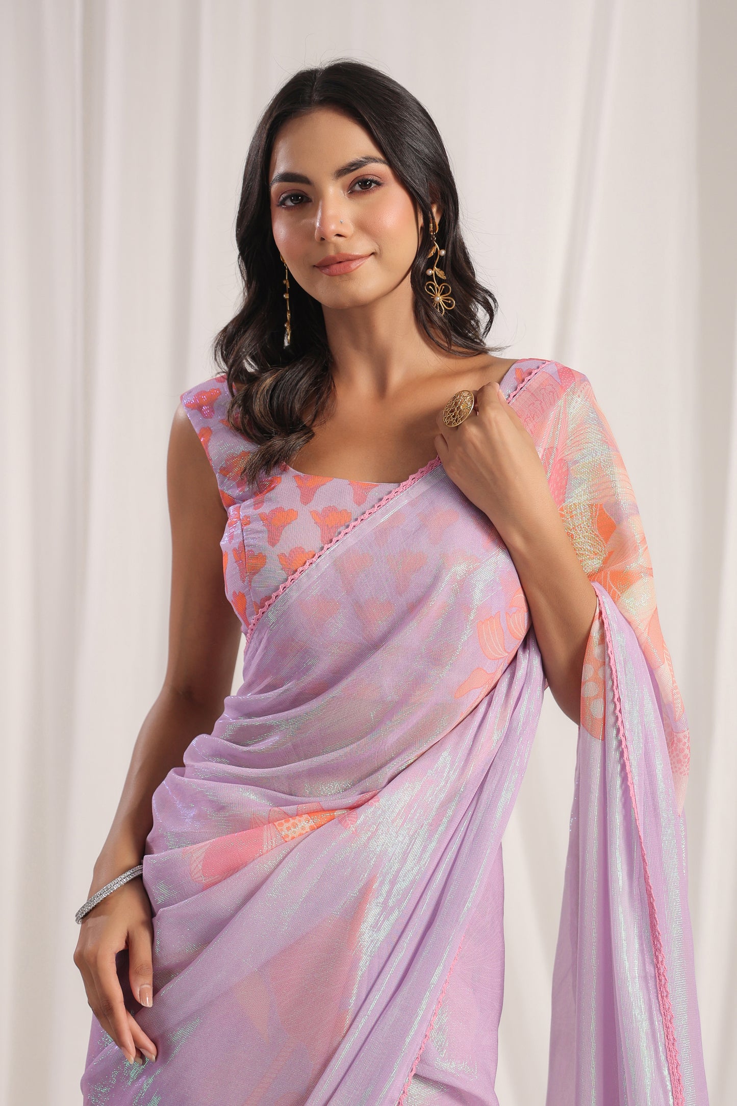Lilac Floral printed Saree