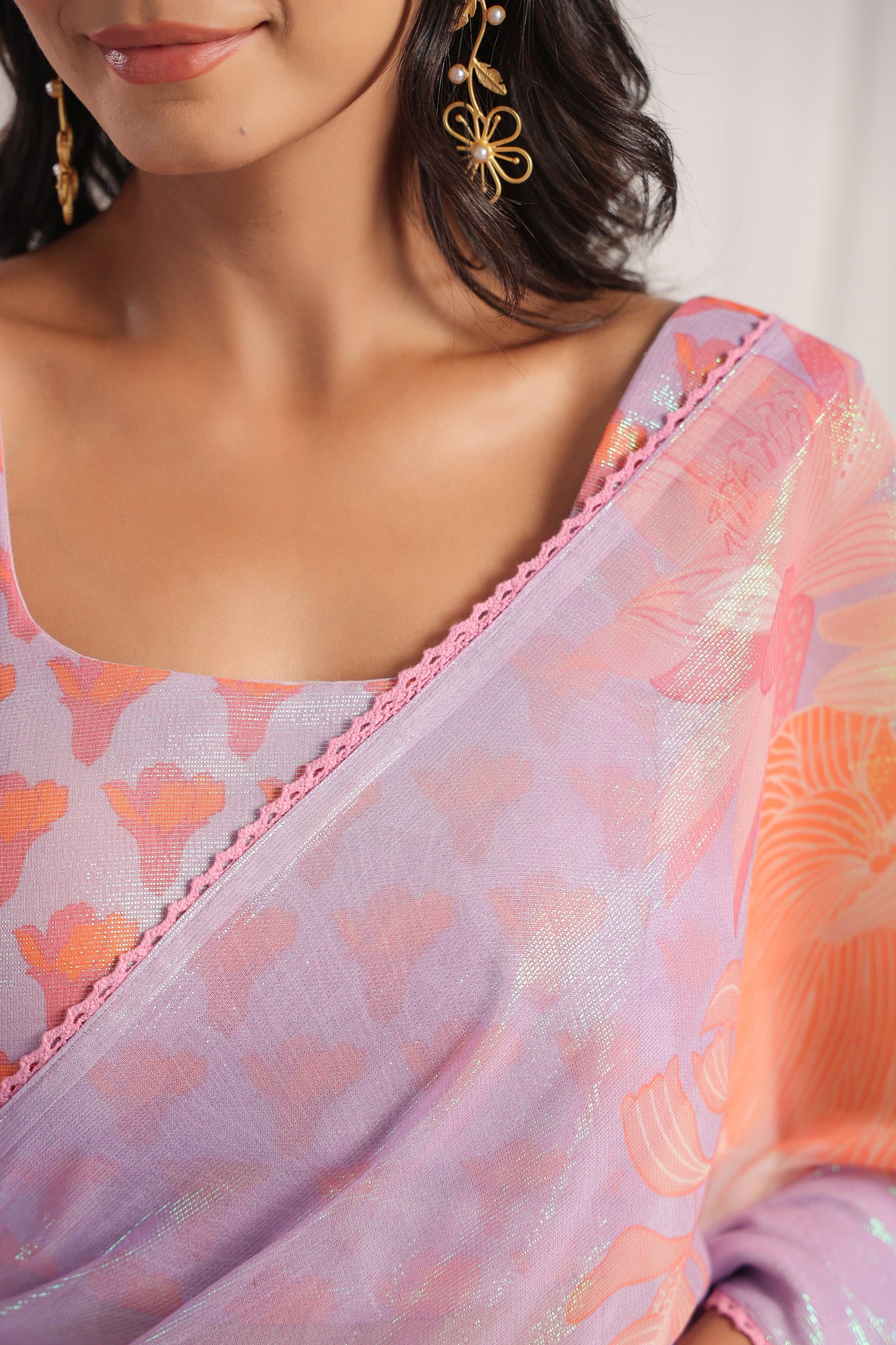 Lilac Floral printed Saree