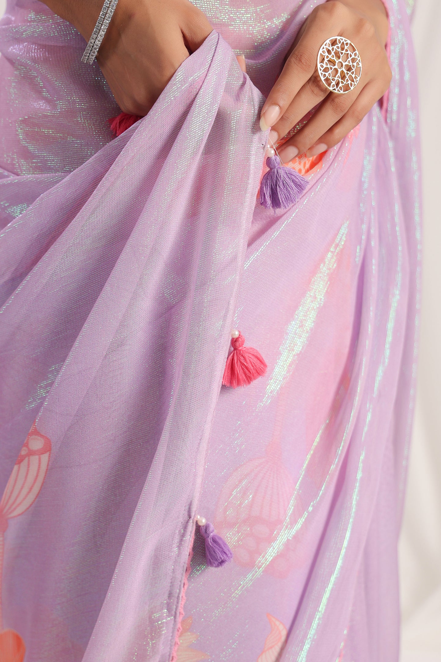 Lilac Floral printed Saree