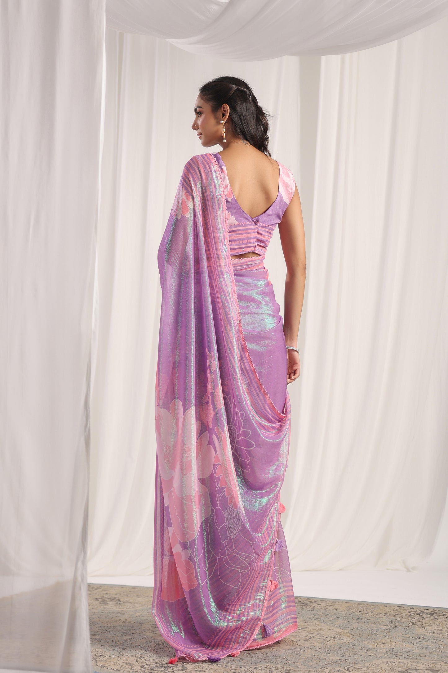 Lavender Floral printed Saree