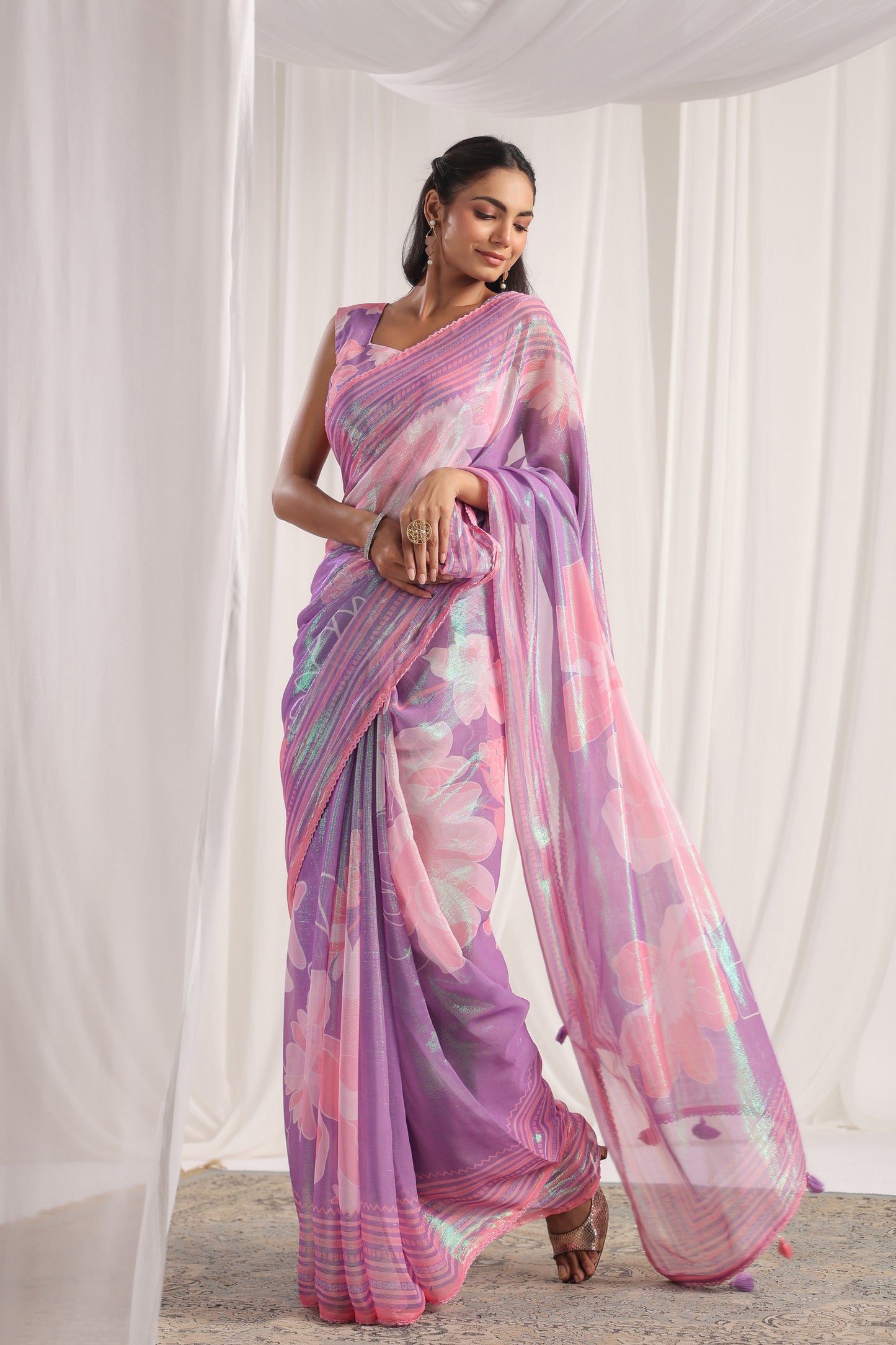 Lavender Floral printed Saree