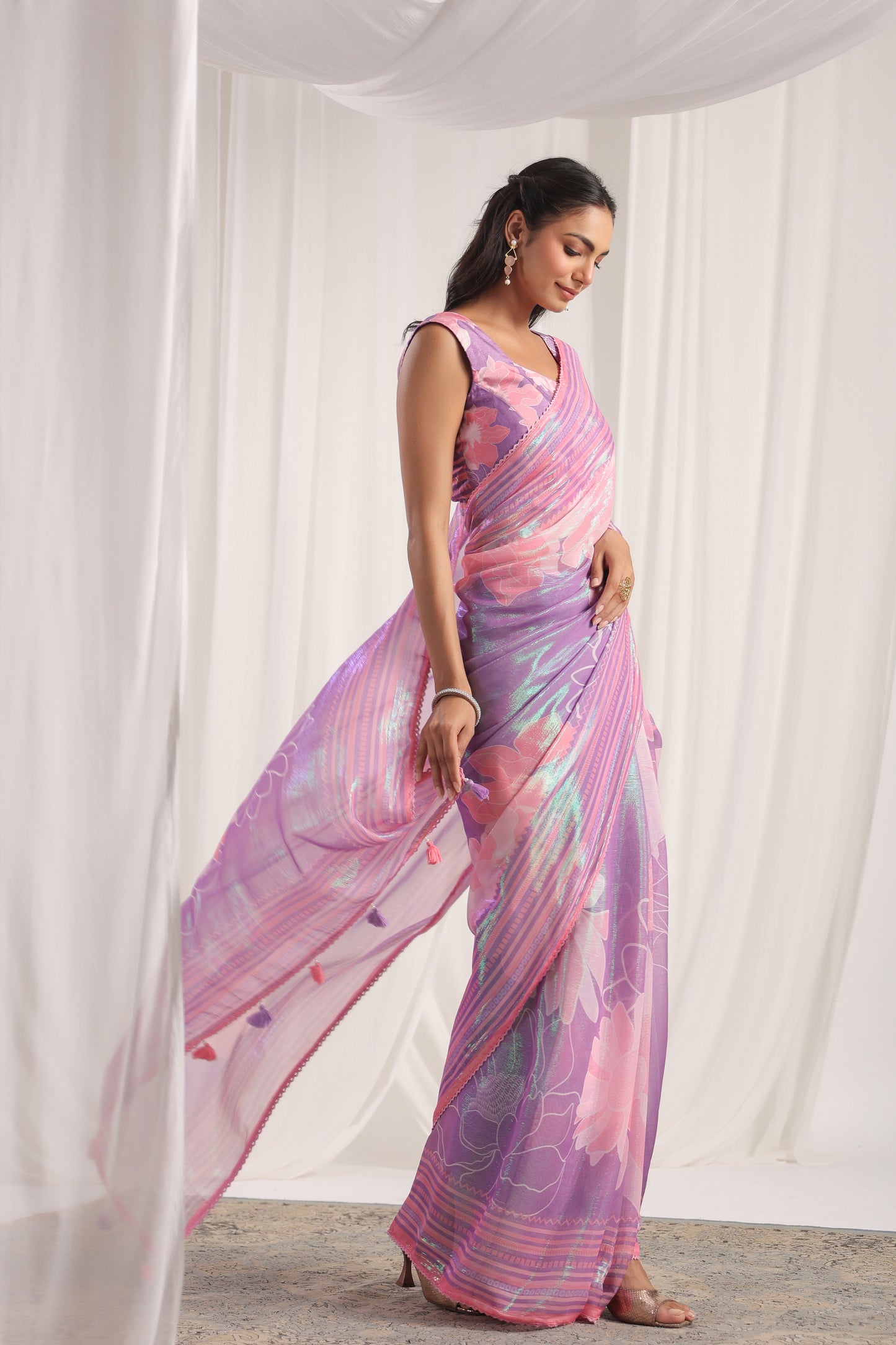 Lavender Floral printed Saree