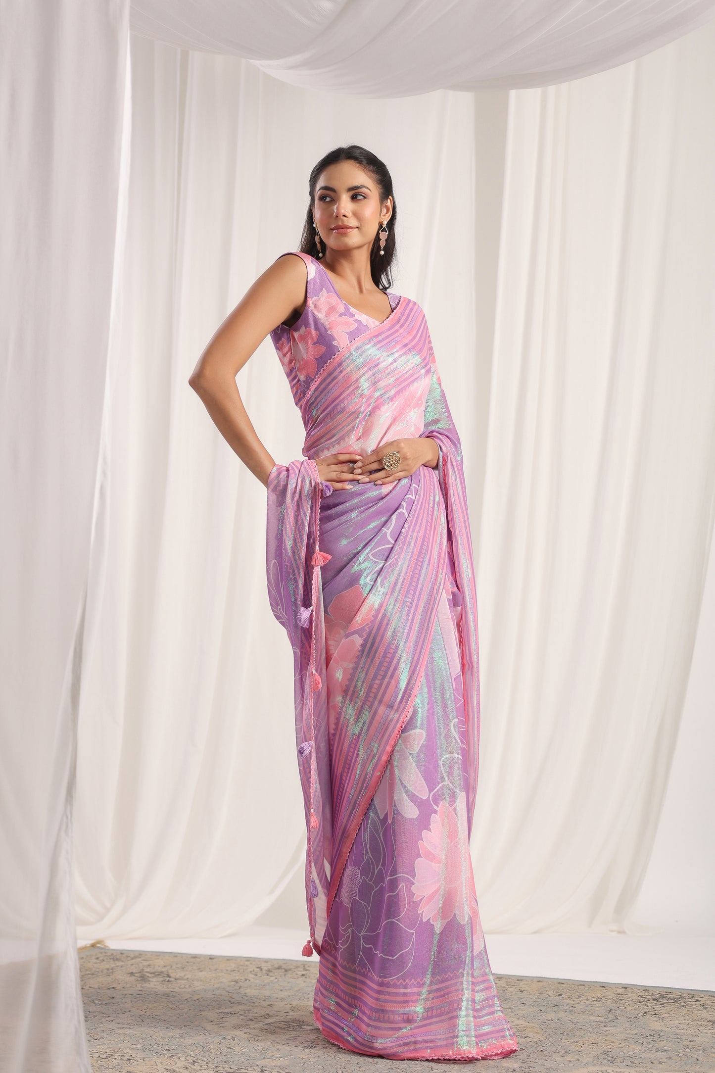 Lavender Floral printed Saree
