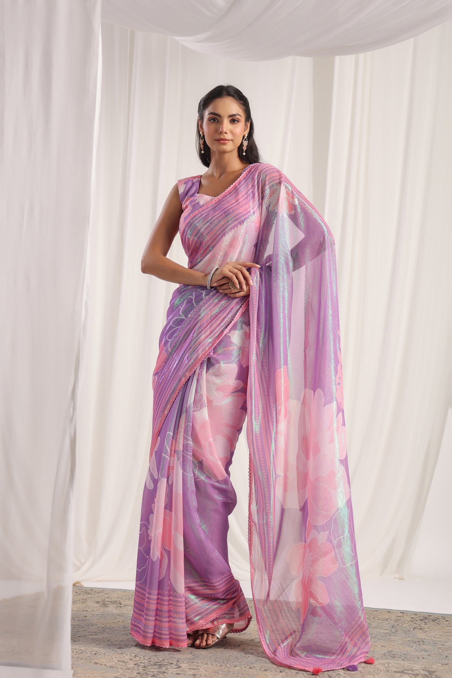 Lavender Floral printed Saree
