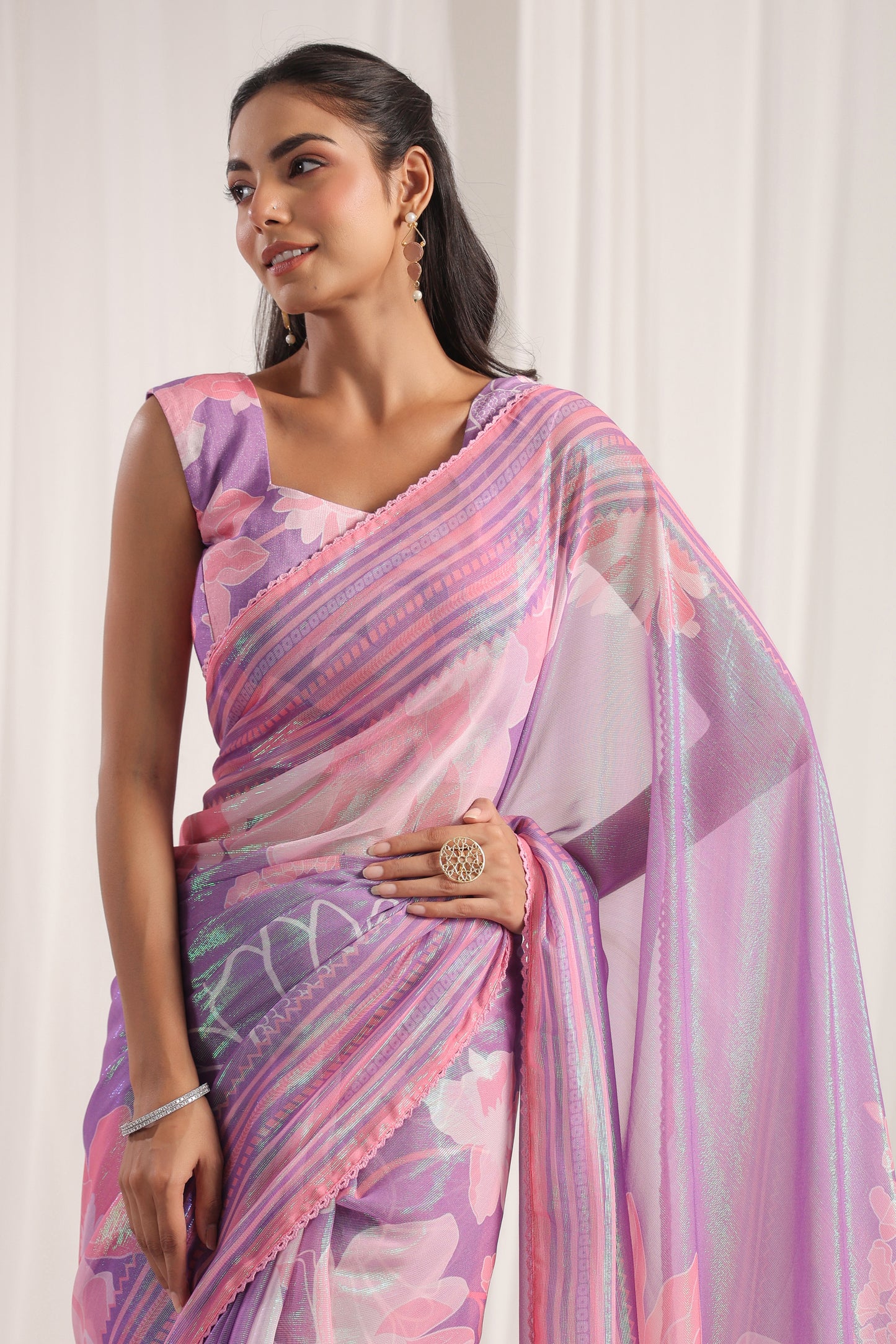 Lavender Floral printed Saree