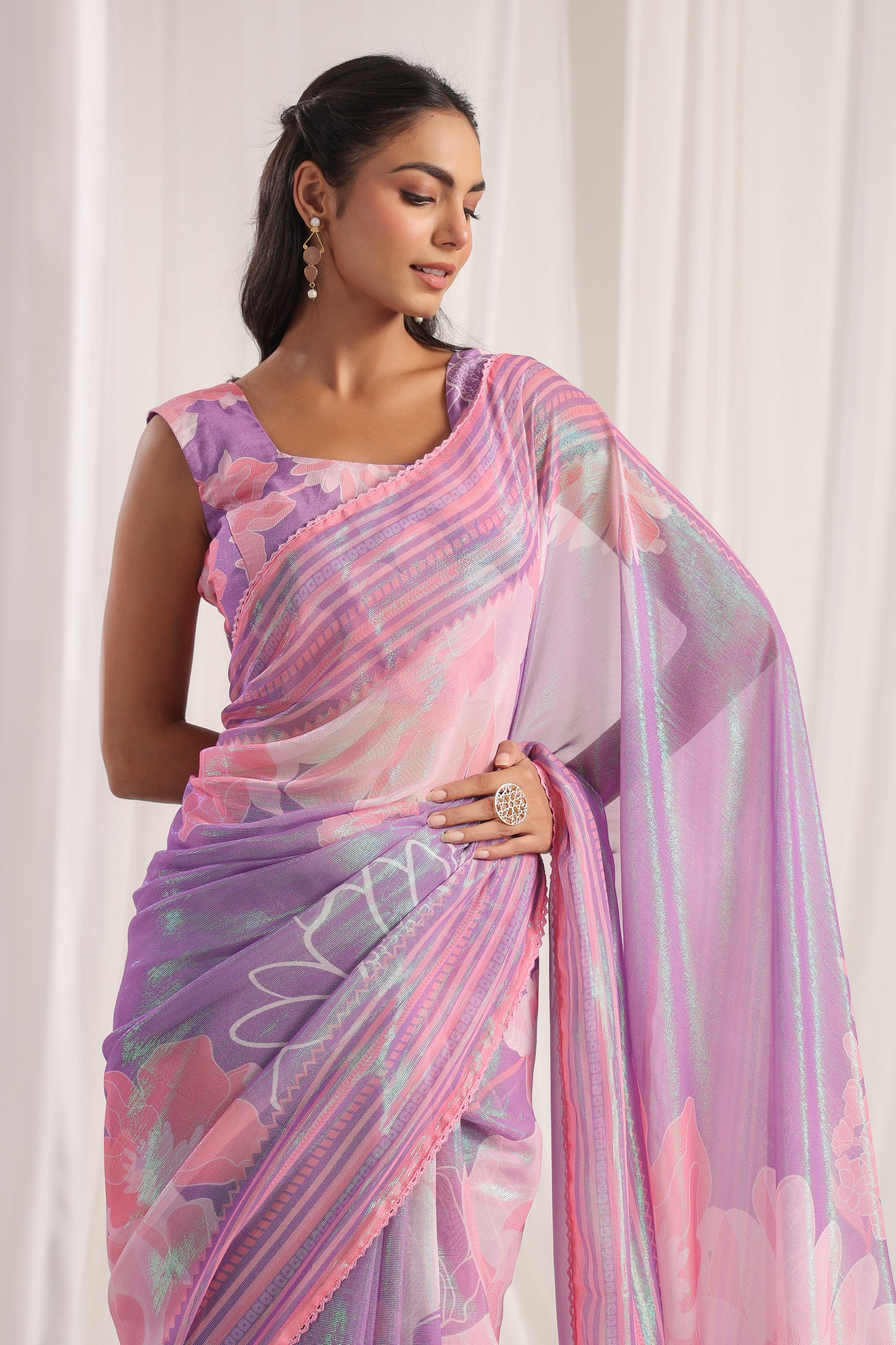 Lavender Floral printed Saree