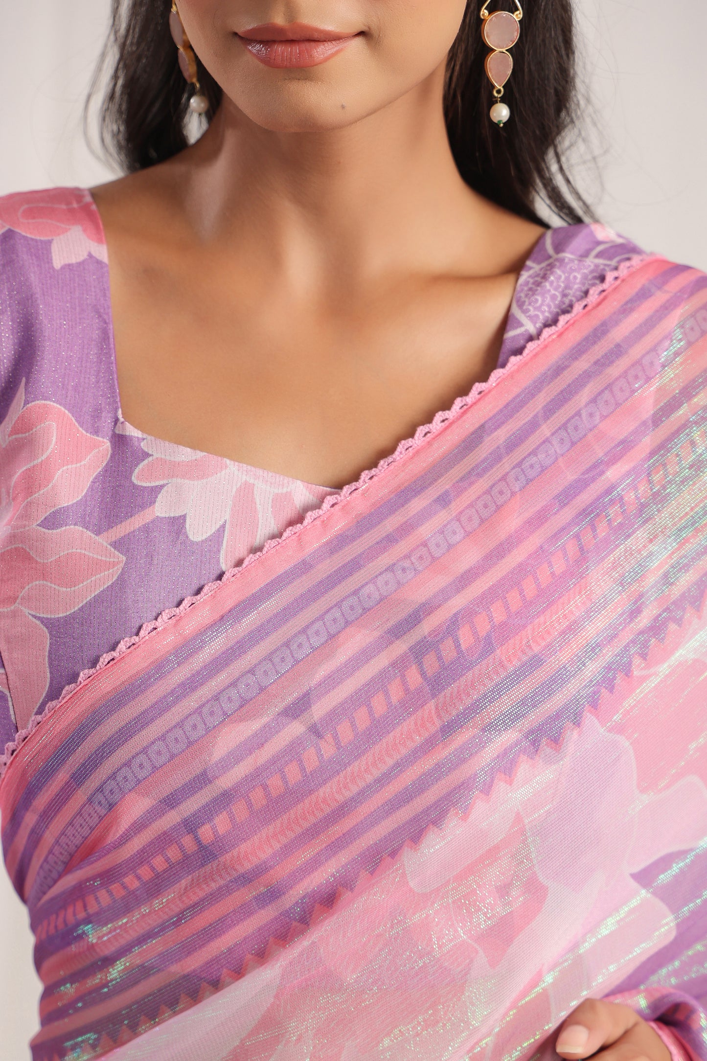 Lavender Floral printed Saree