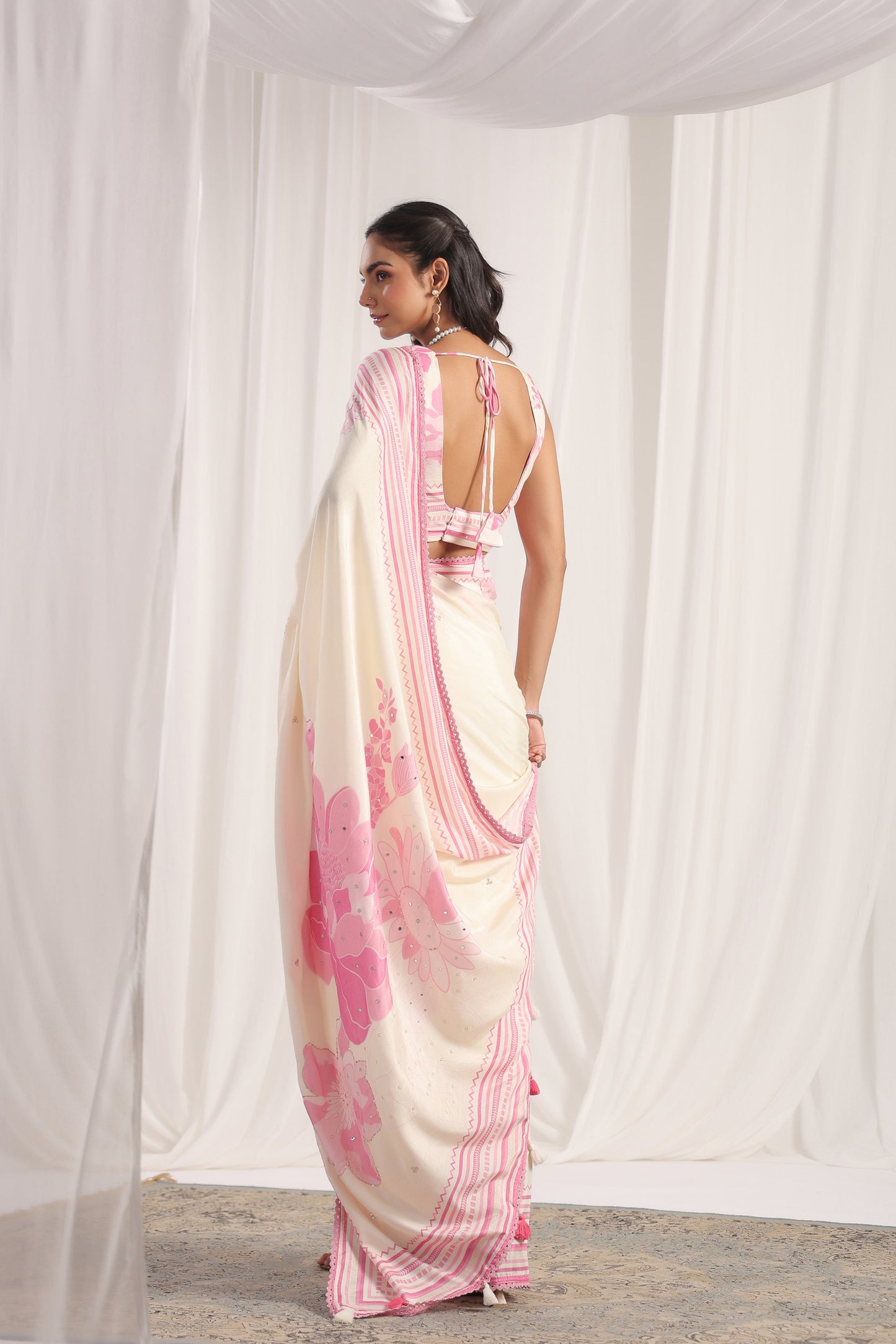 White Blossom Floral printed Saree