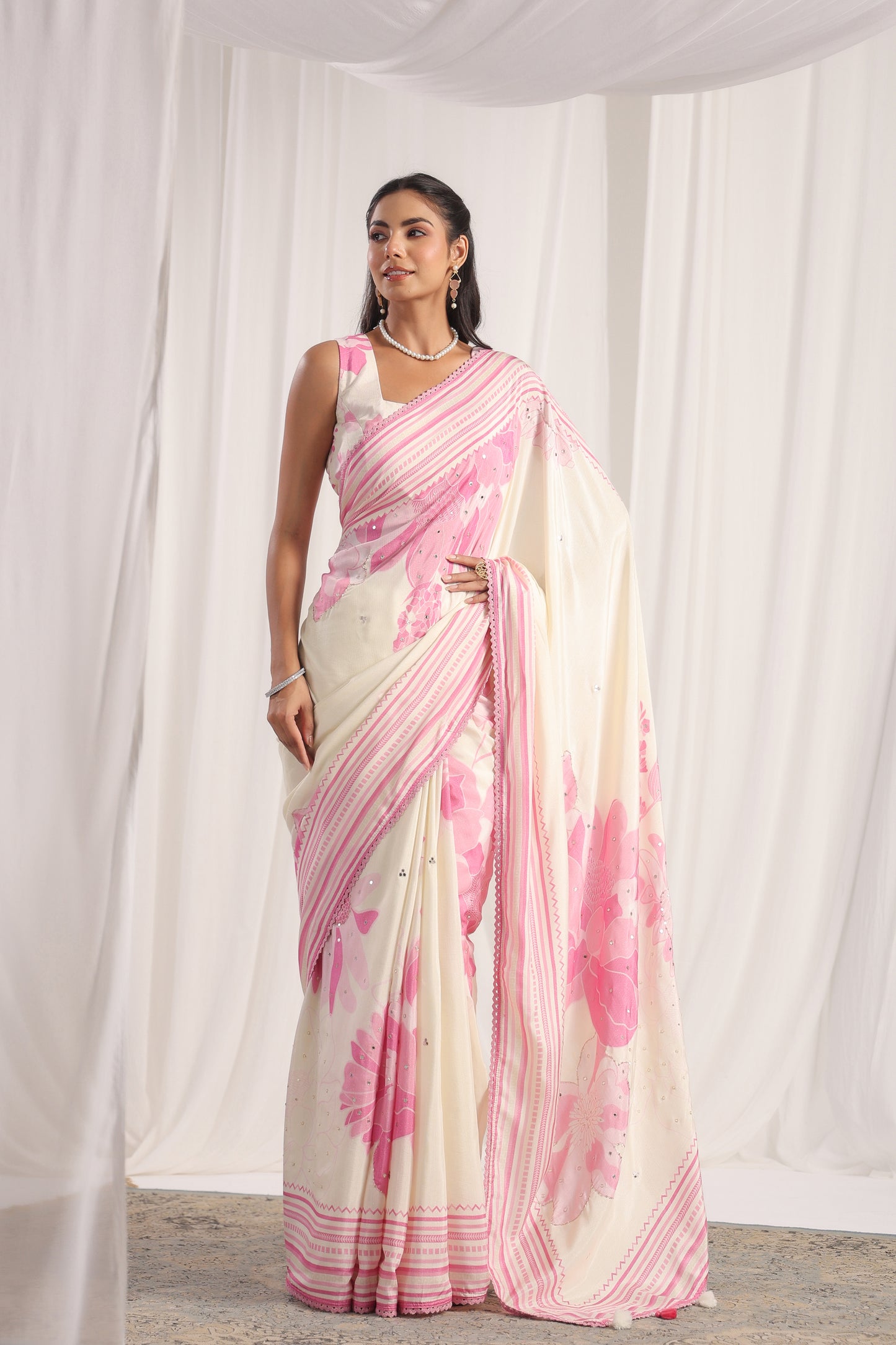 White Blossom Floral printed Saree