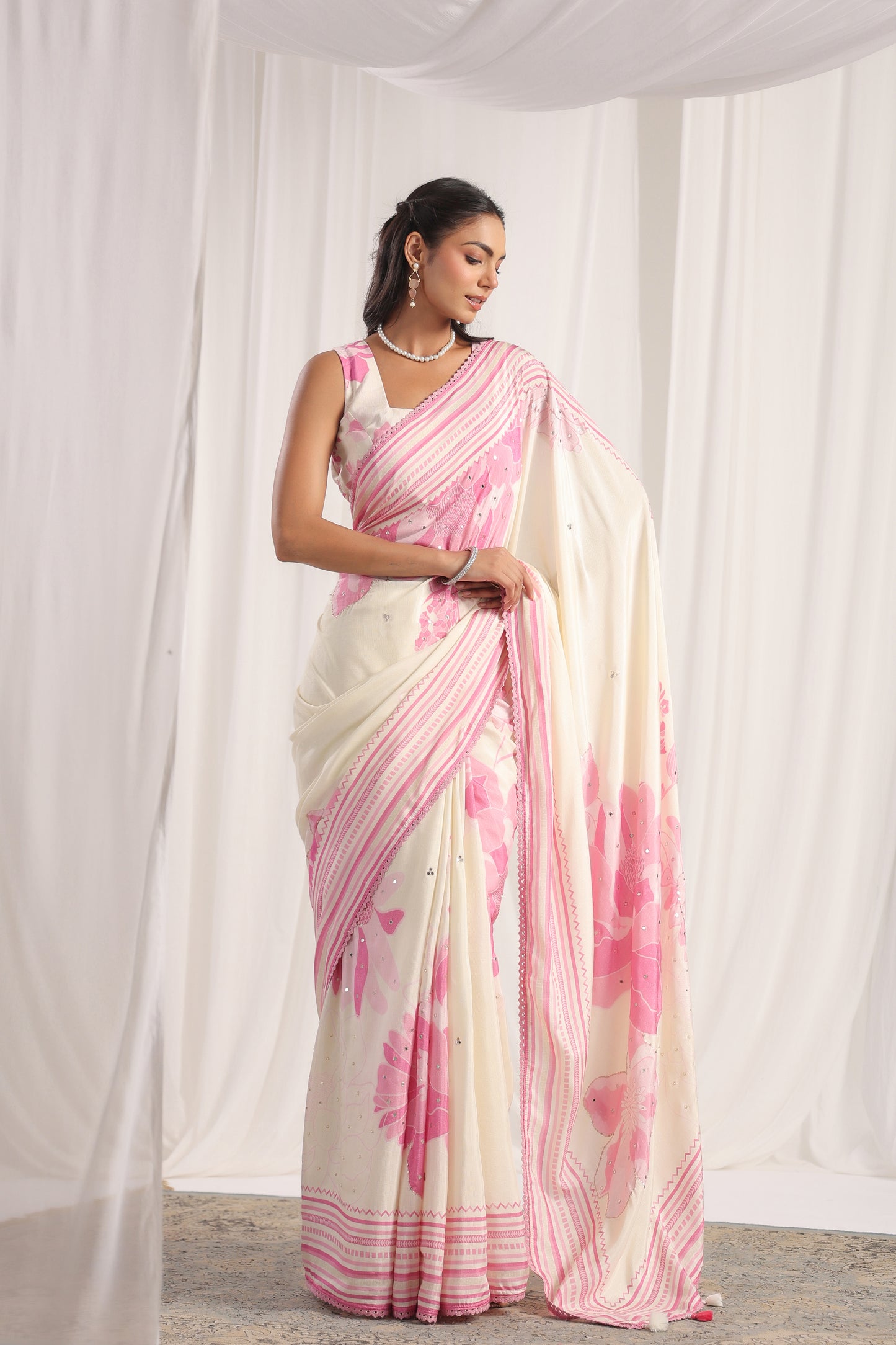 White Blossom Floral printed Saree