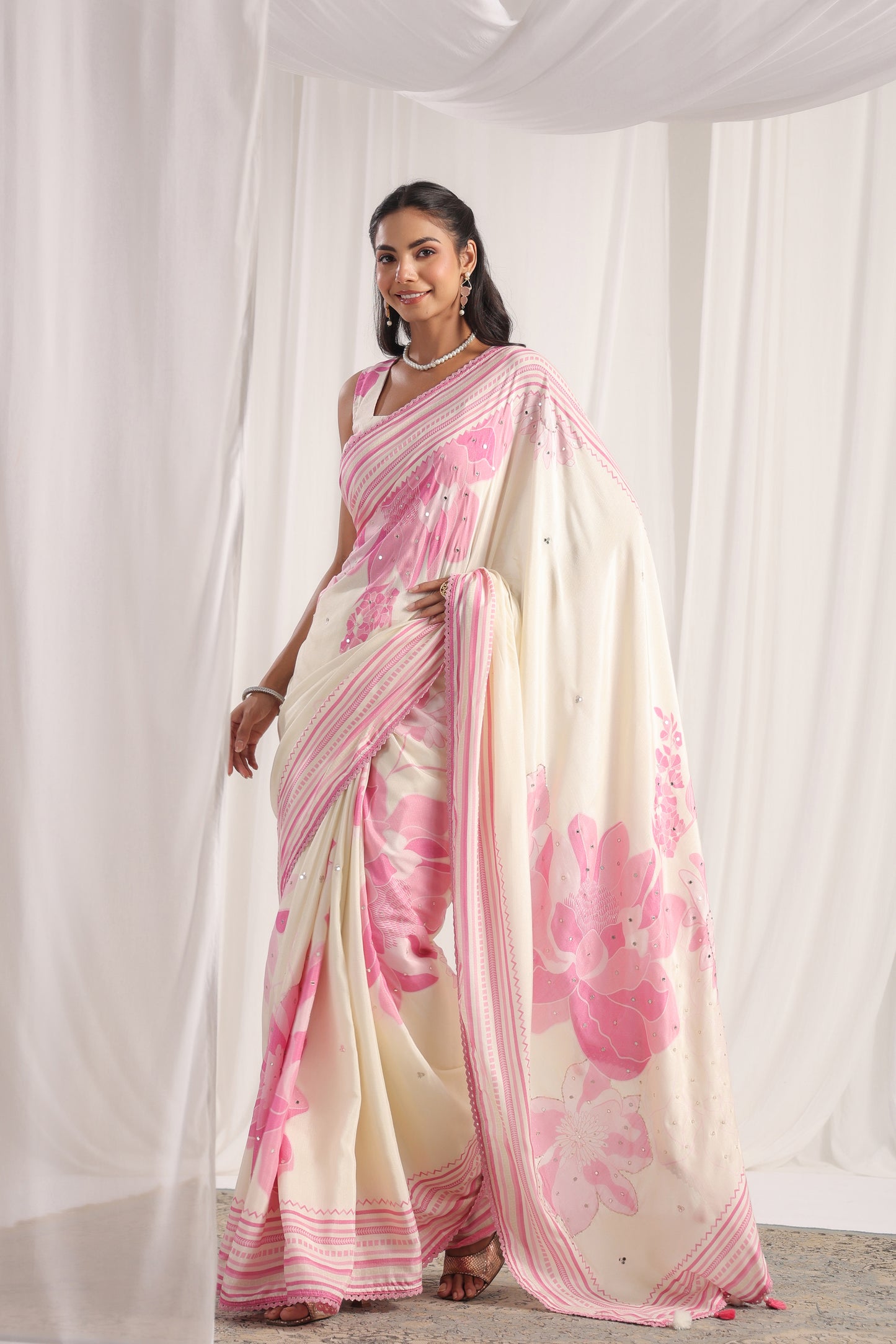 White Blossom Floral printed Saree