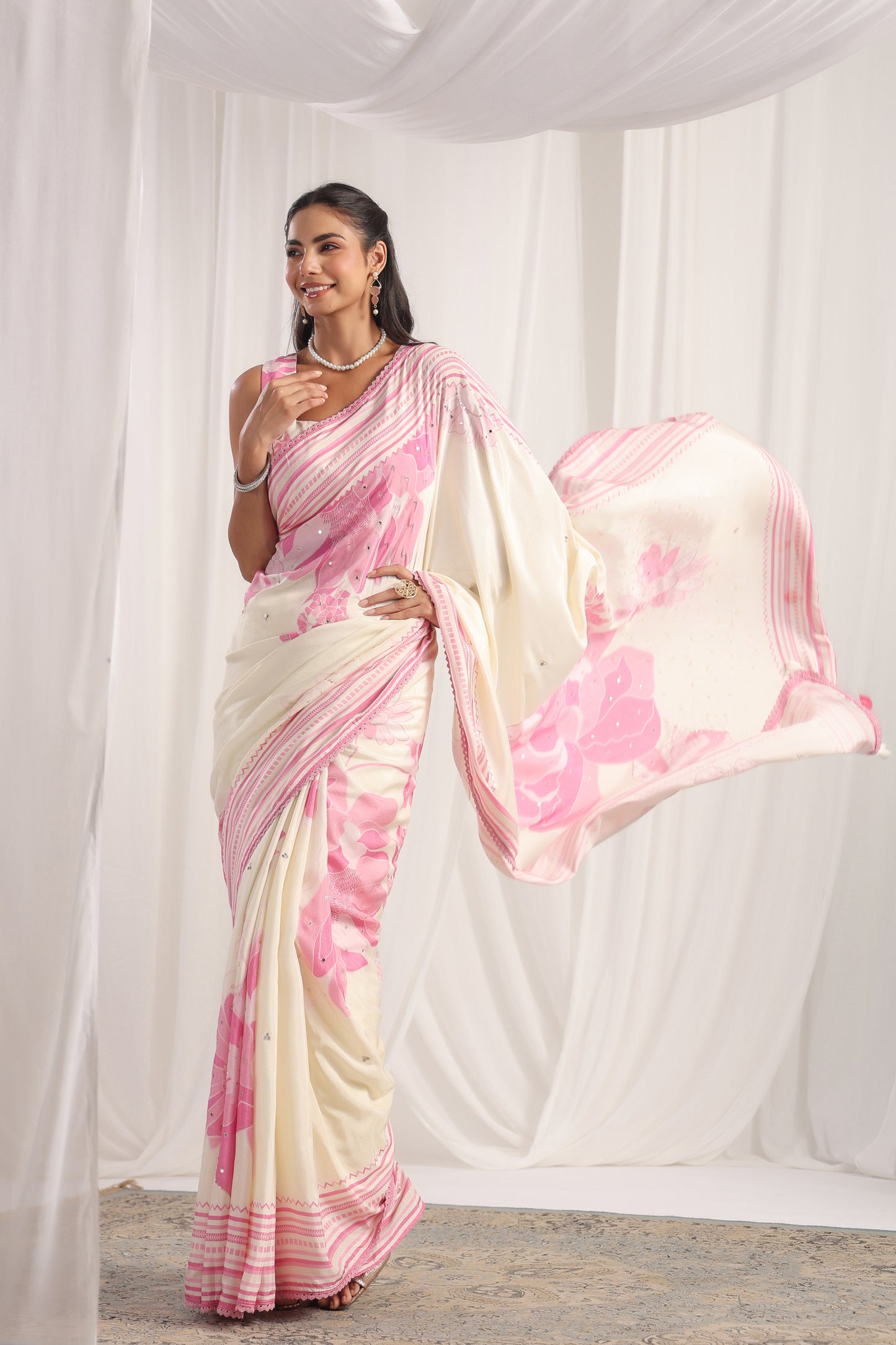 White Blossom Floral printed Saree