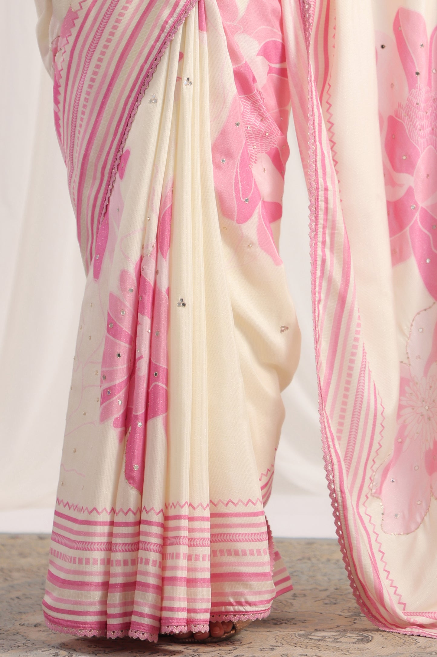 White Blossom Floral printed Saree