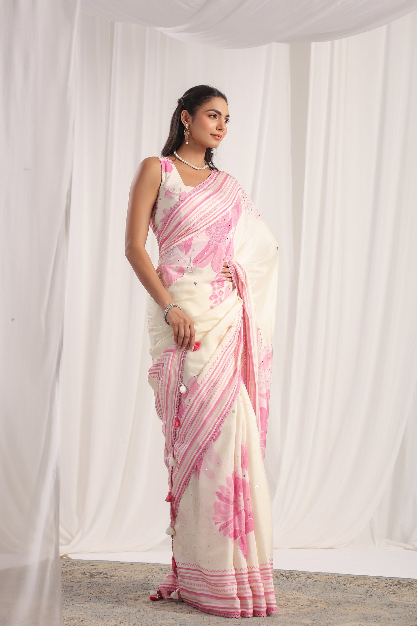 White Blossom Floral printed Saree