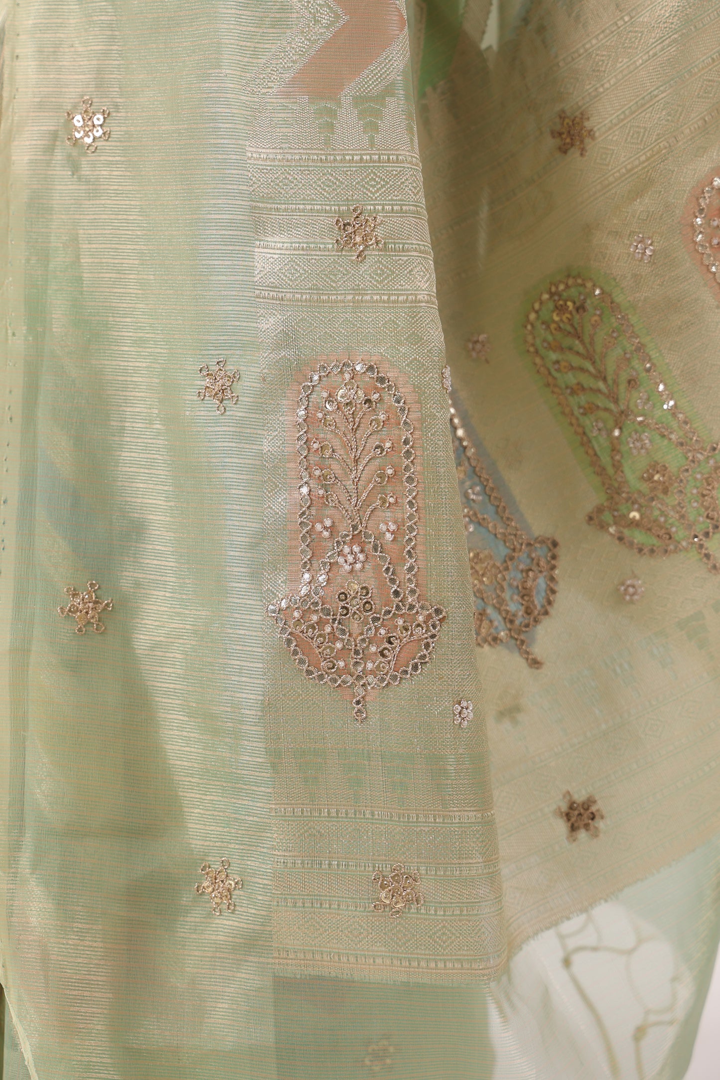 Mint Green multicolour Zari Saree