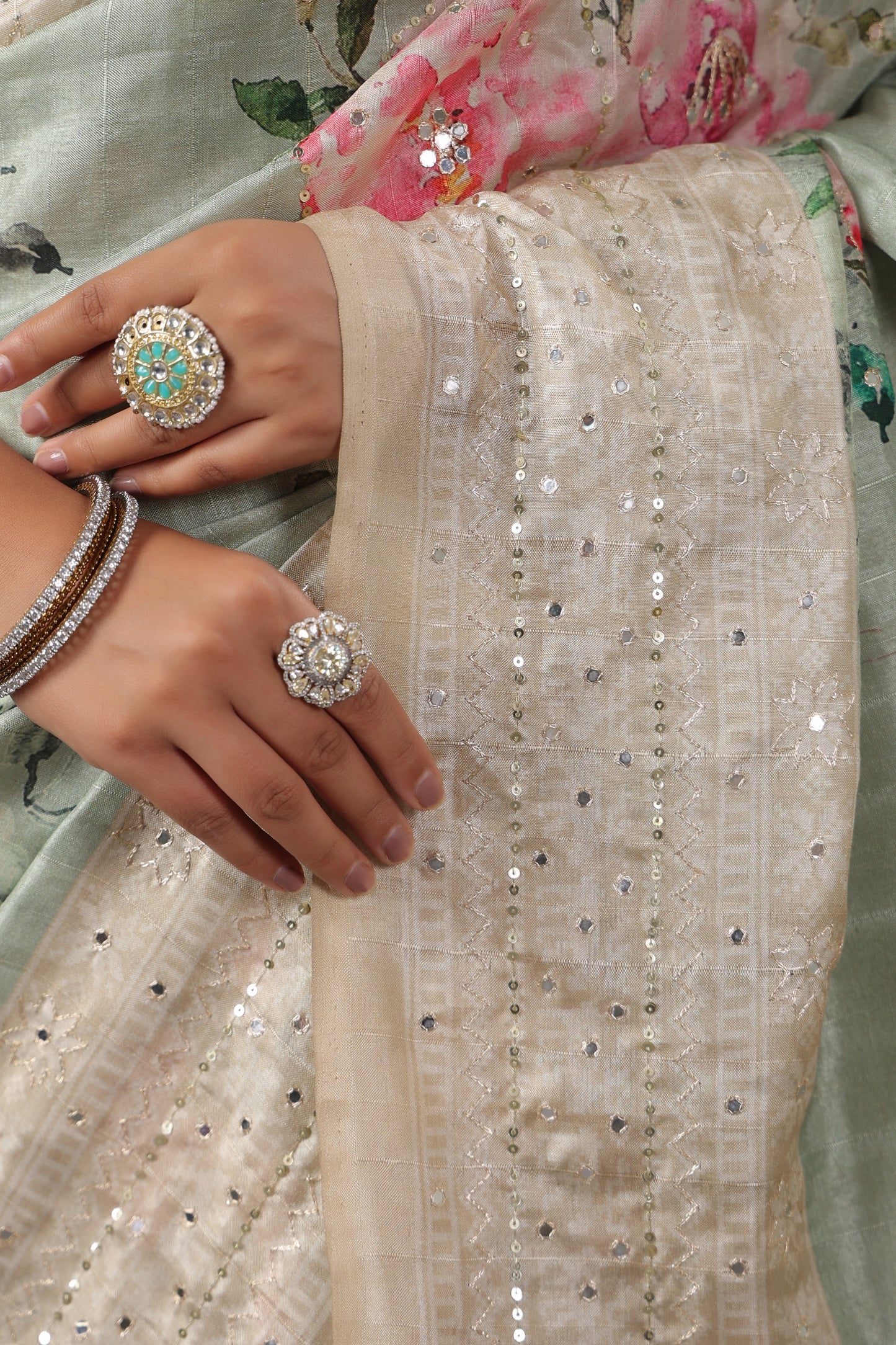 Mint Green printed Saree
