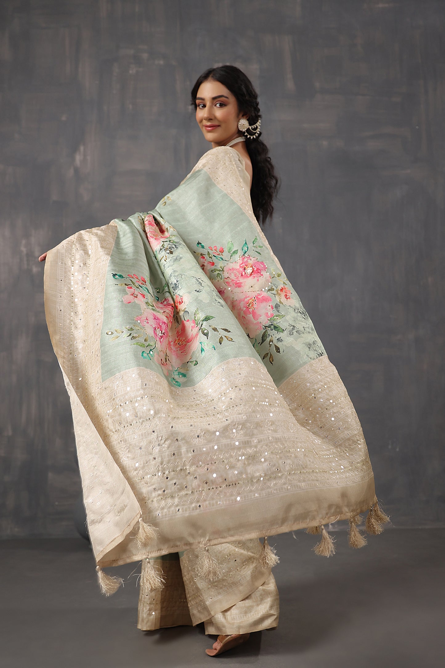 Pastel Green Tussar Silk Saree