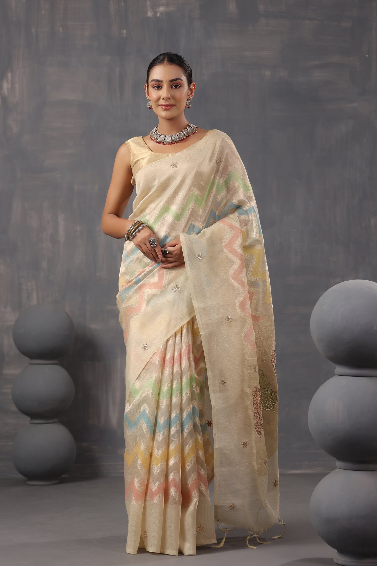 Lemon Yellow Zari Saree