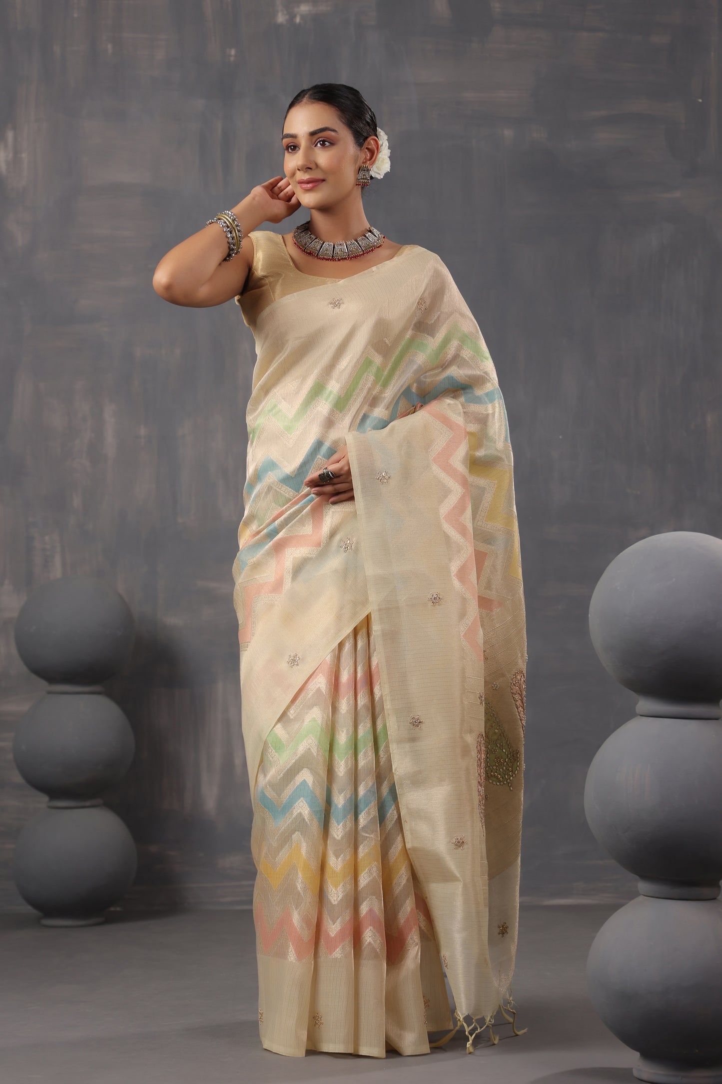 Lemon Yellow Zari Saree