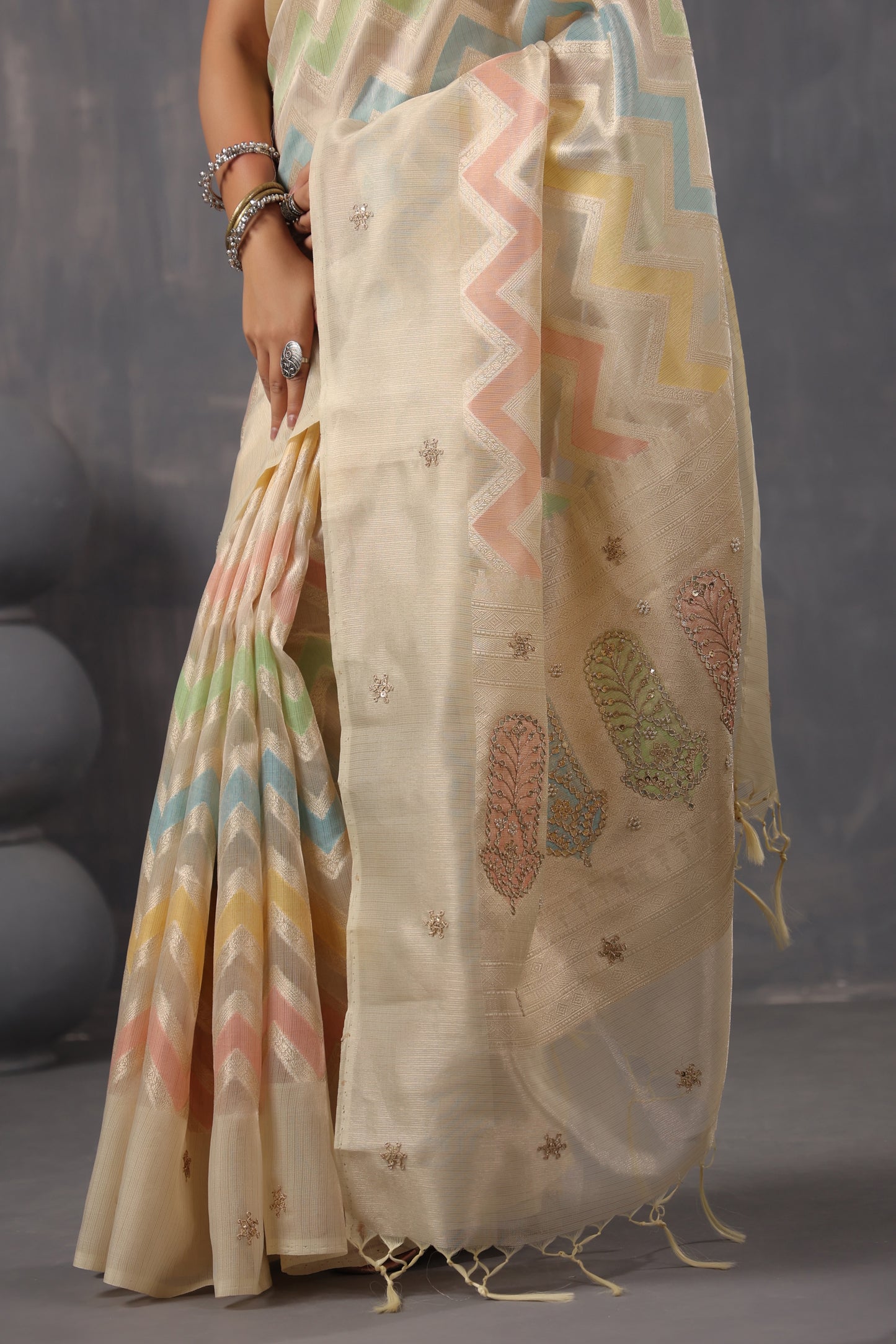 Lemon Yellow Zari Saree