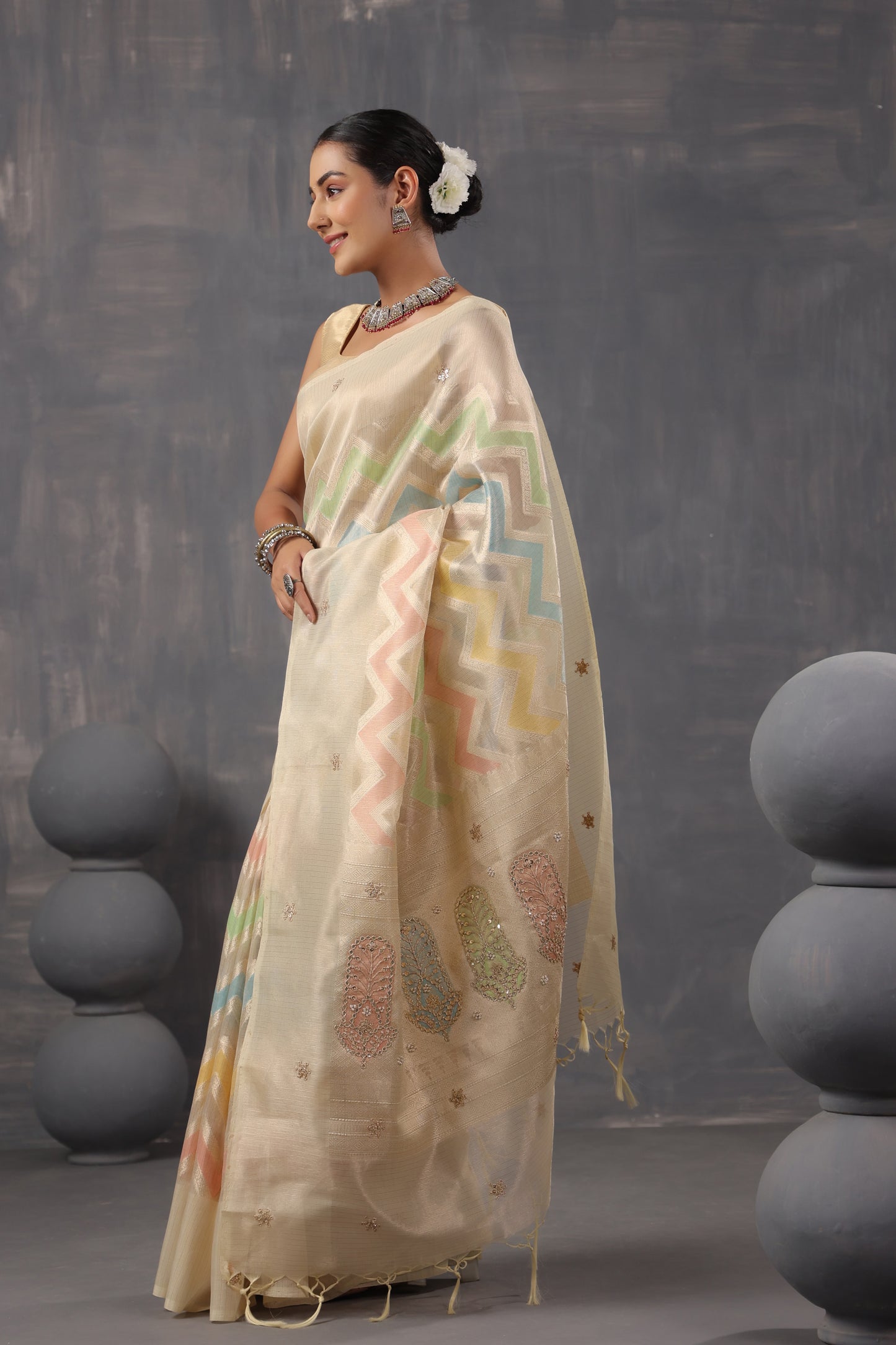 Lemon Yellow Zari Saree