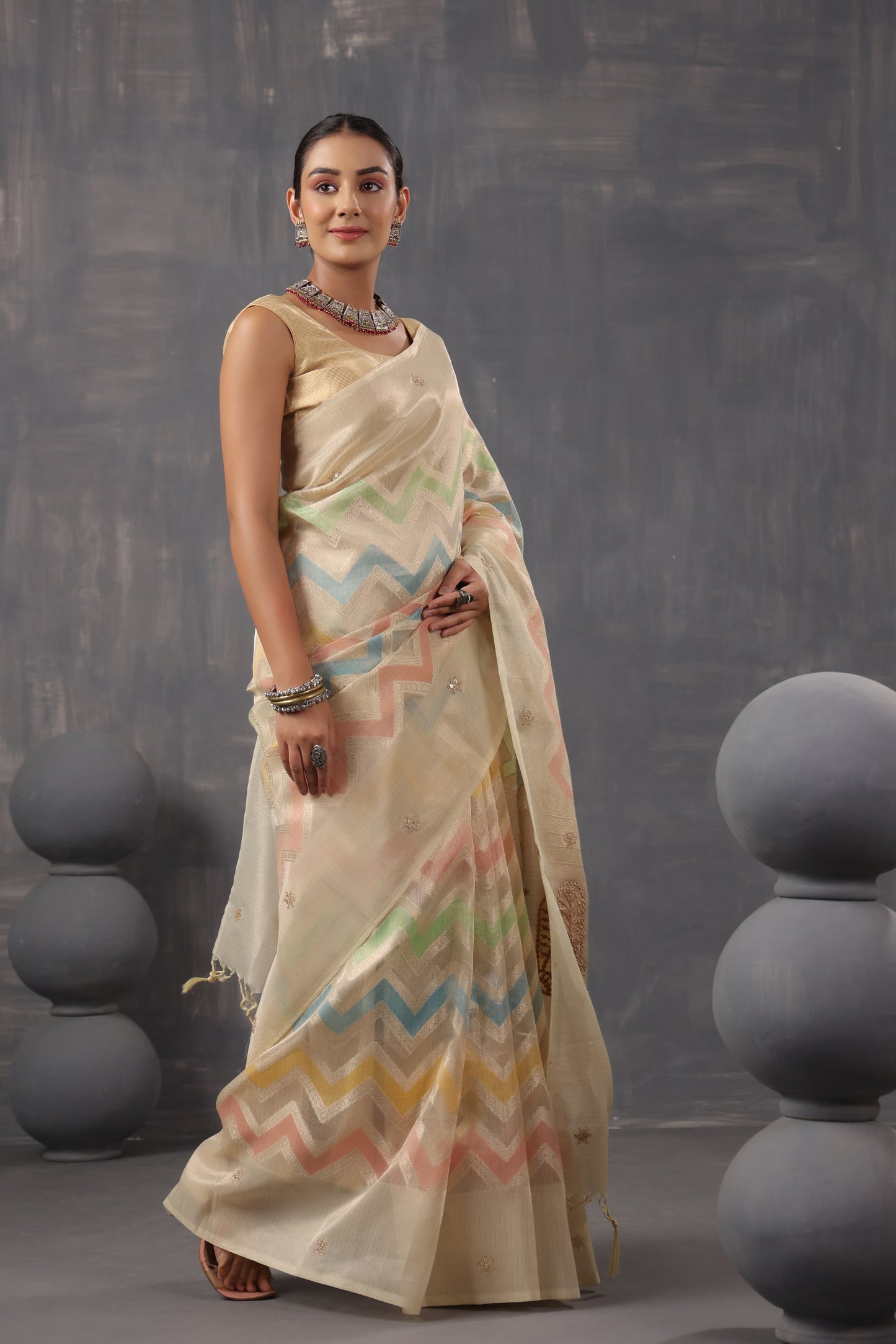 Lemon Yellow Zari Saree