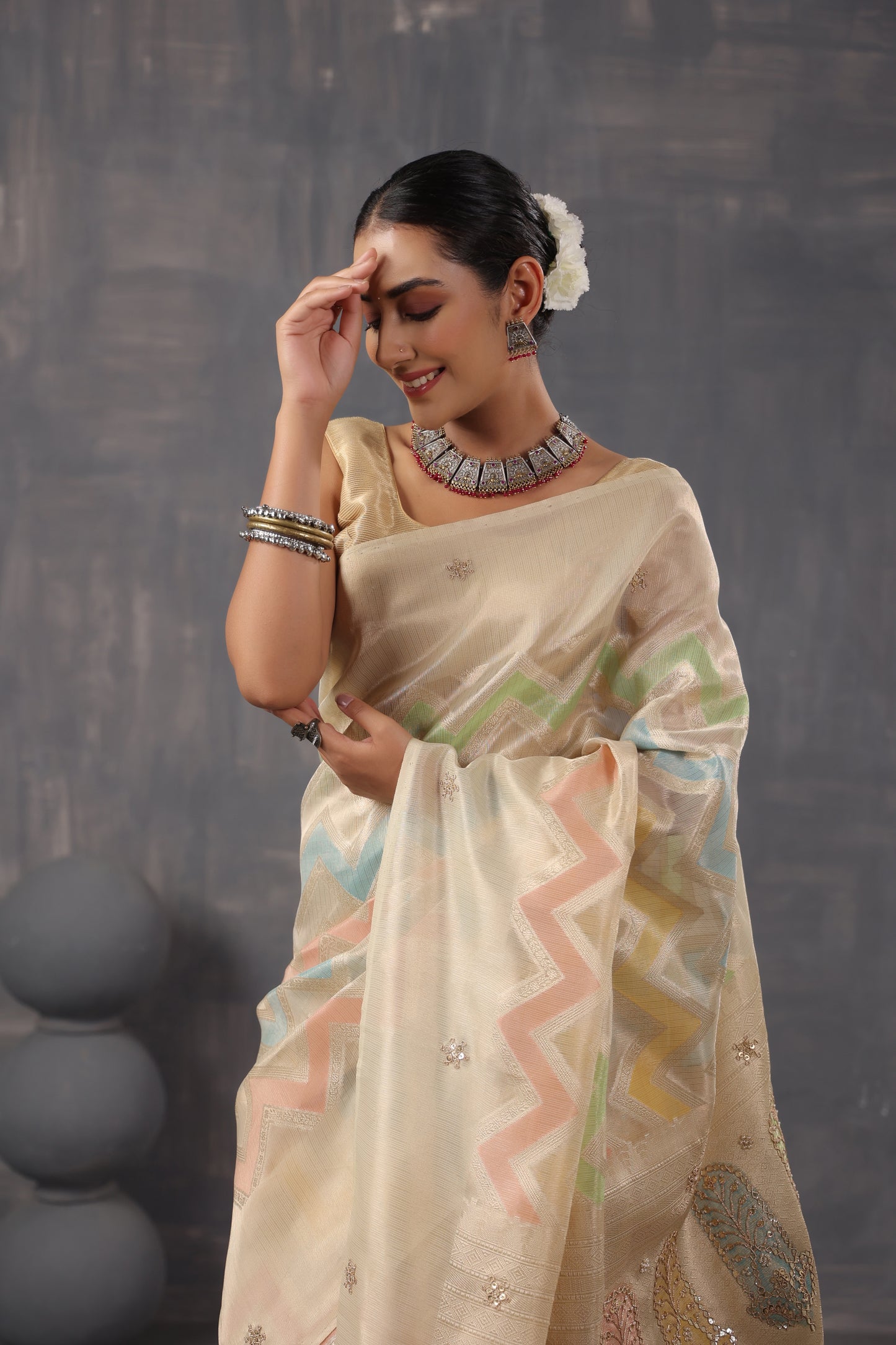 Lemon Yellow Zari Saree
