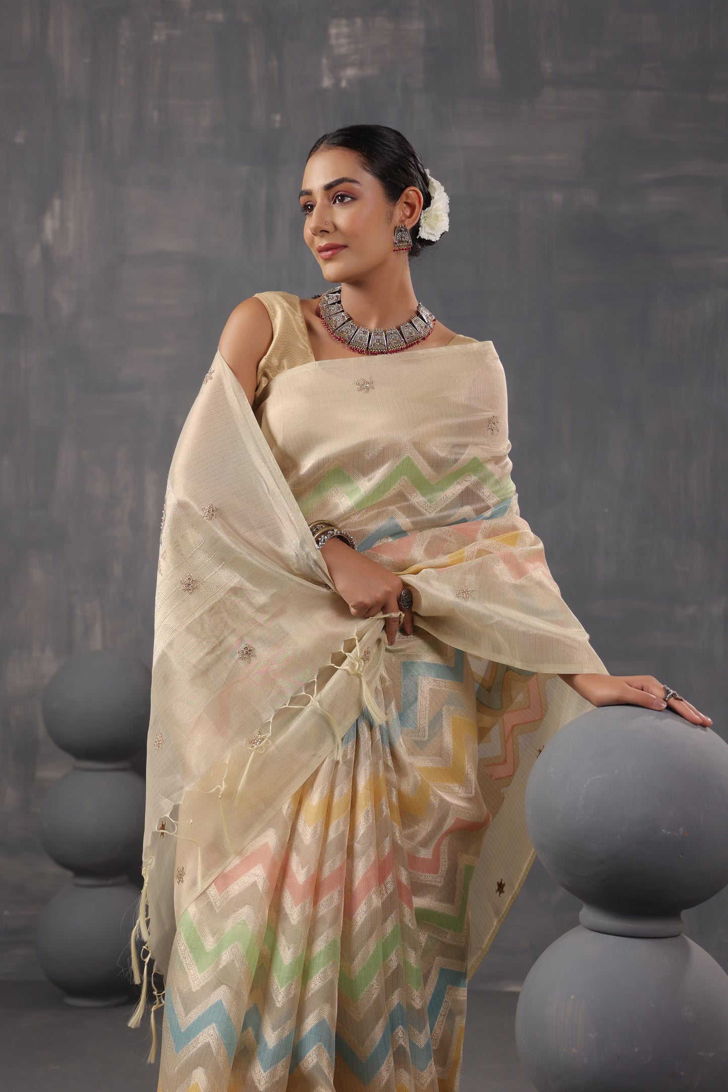 Lemon Yellow Zari Saree