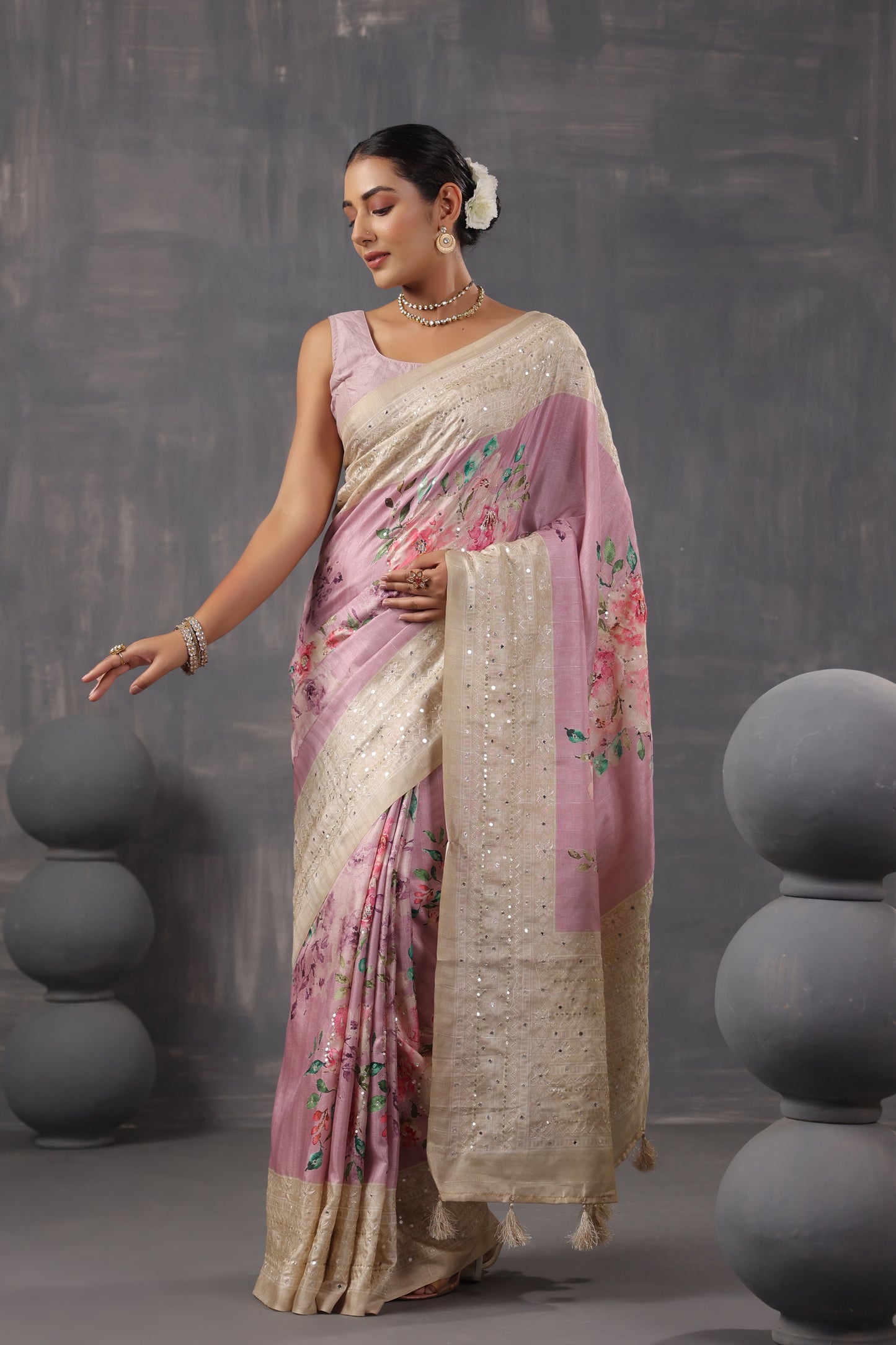 Mauve Tussar Silk Saree