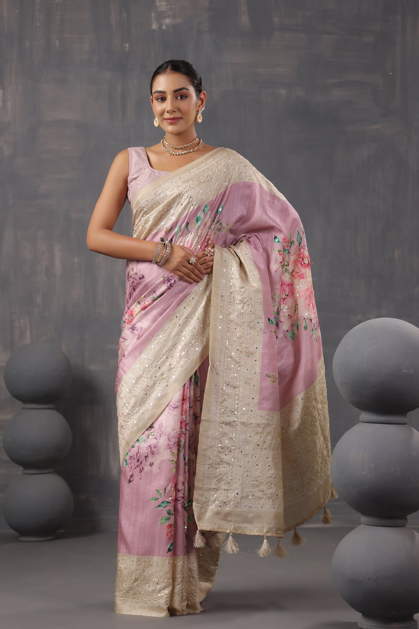 Mauve Tussar Silk Saree