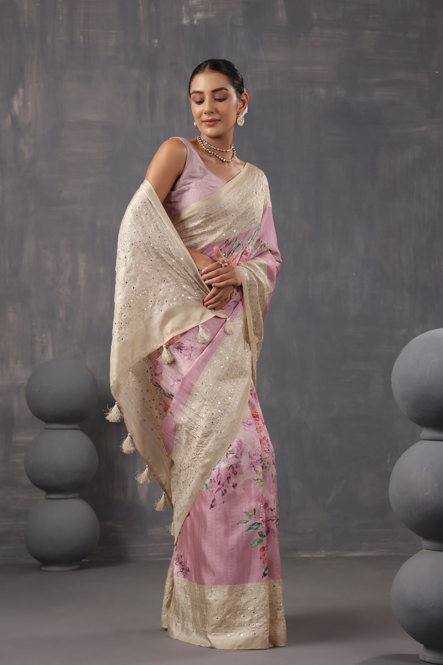 Mauve Tussar Silk Saree
