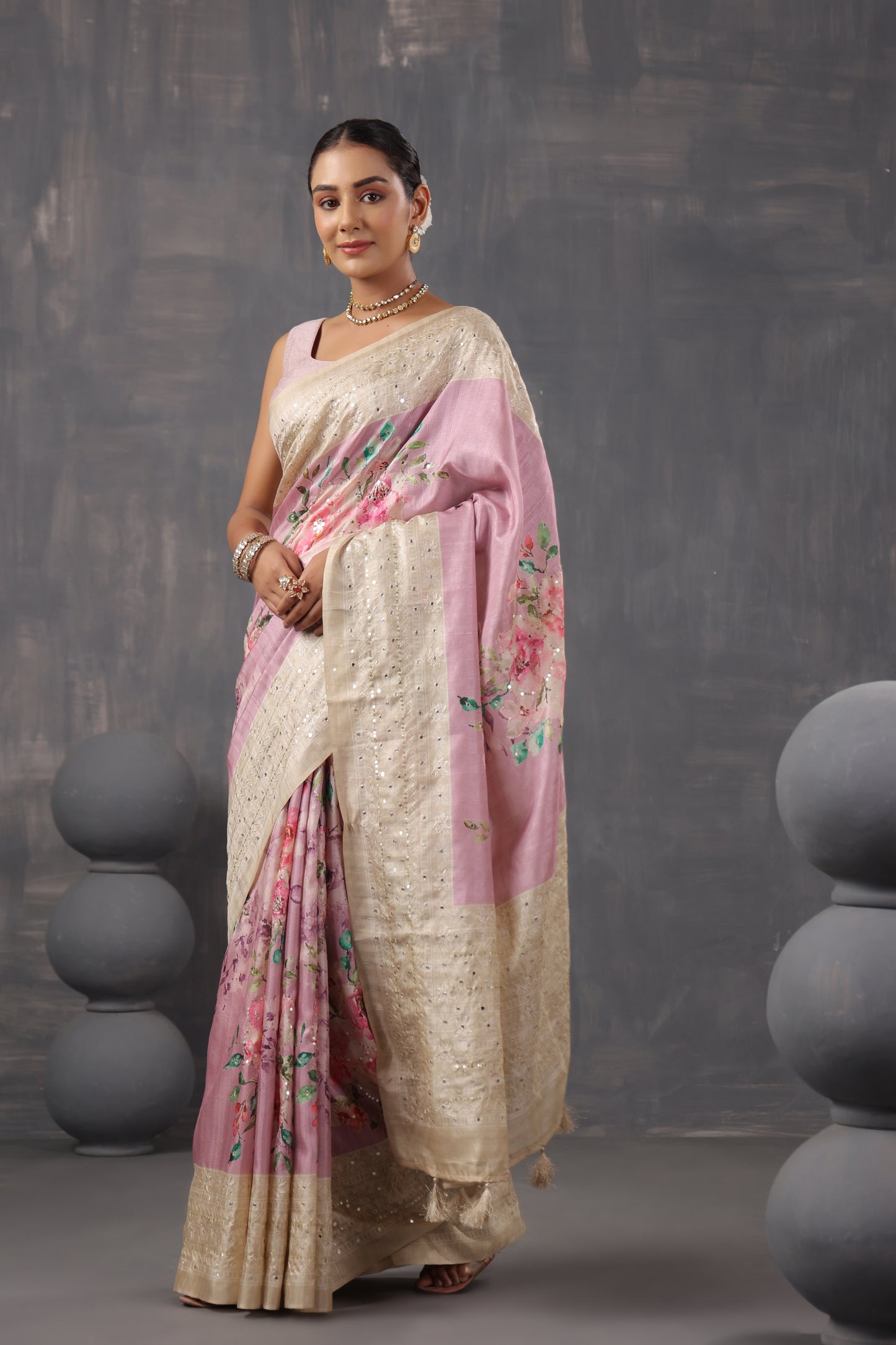 Mauve Tussar Silk Saree