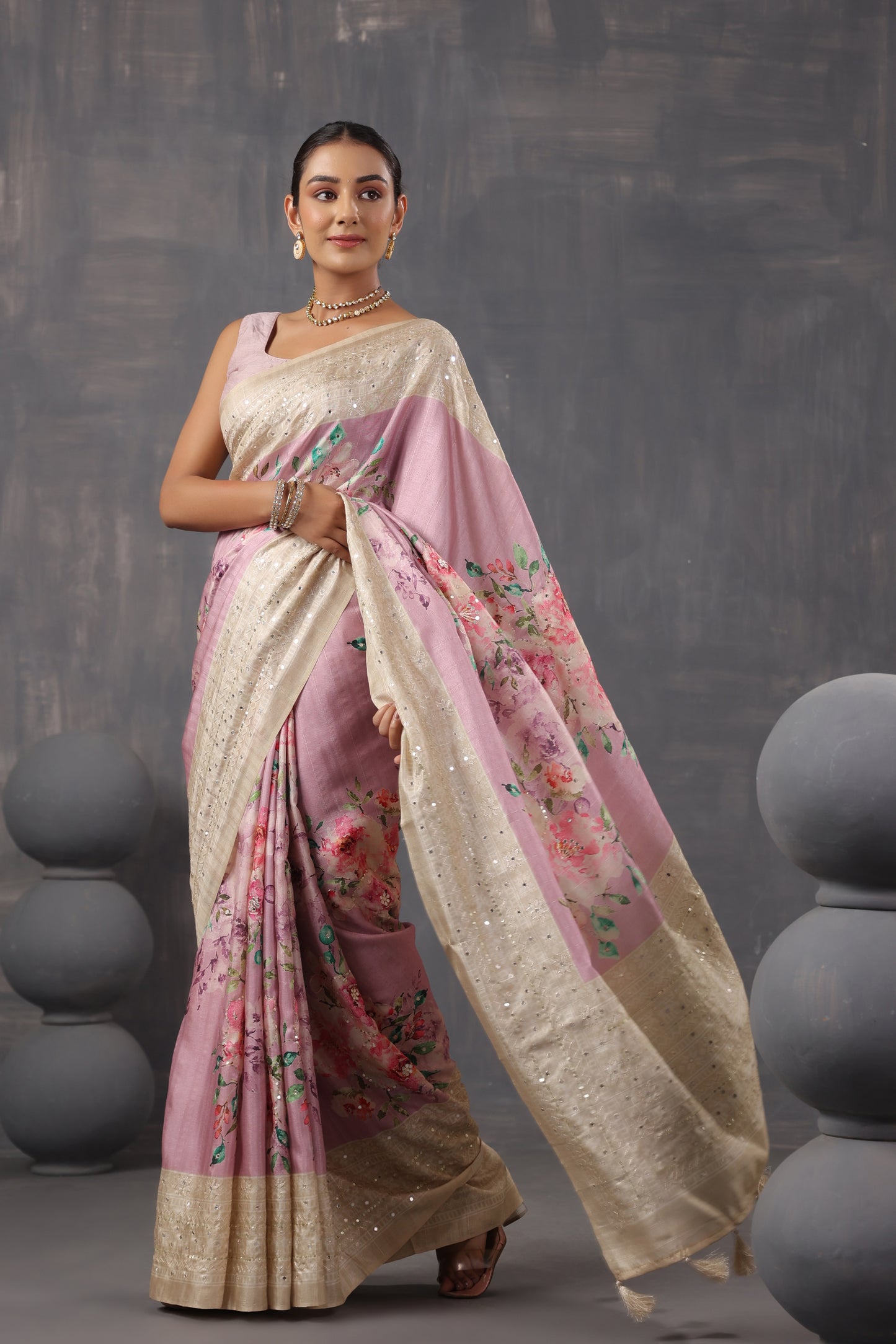 Mauve Tussar Silk Saree