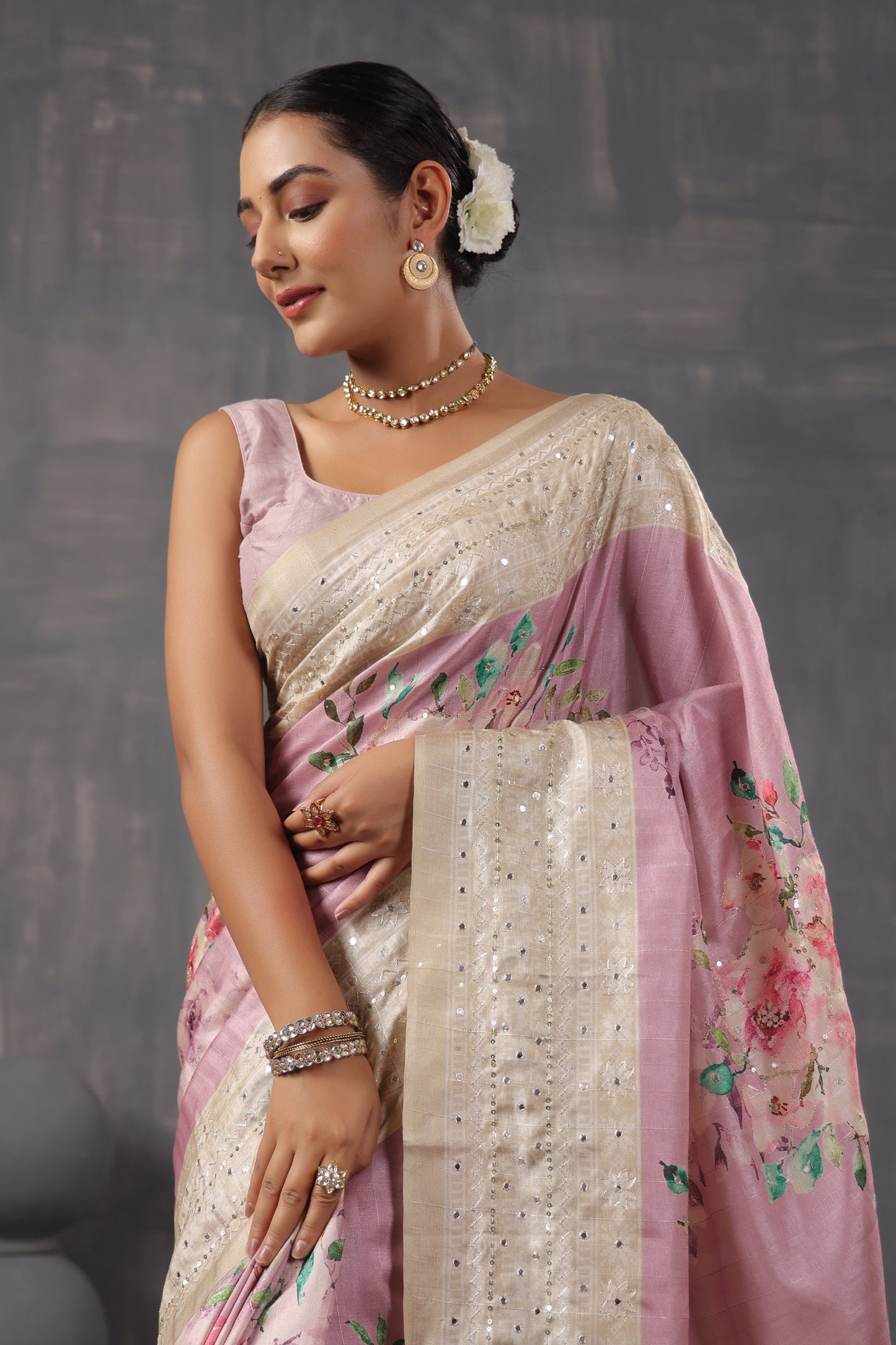 Mauve Tussar Silk Saree