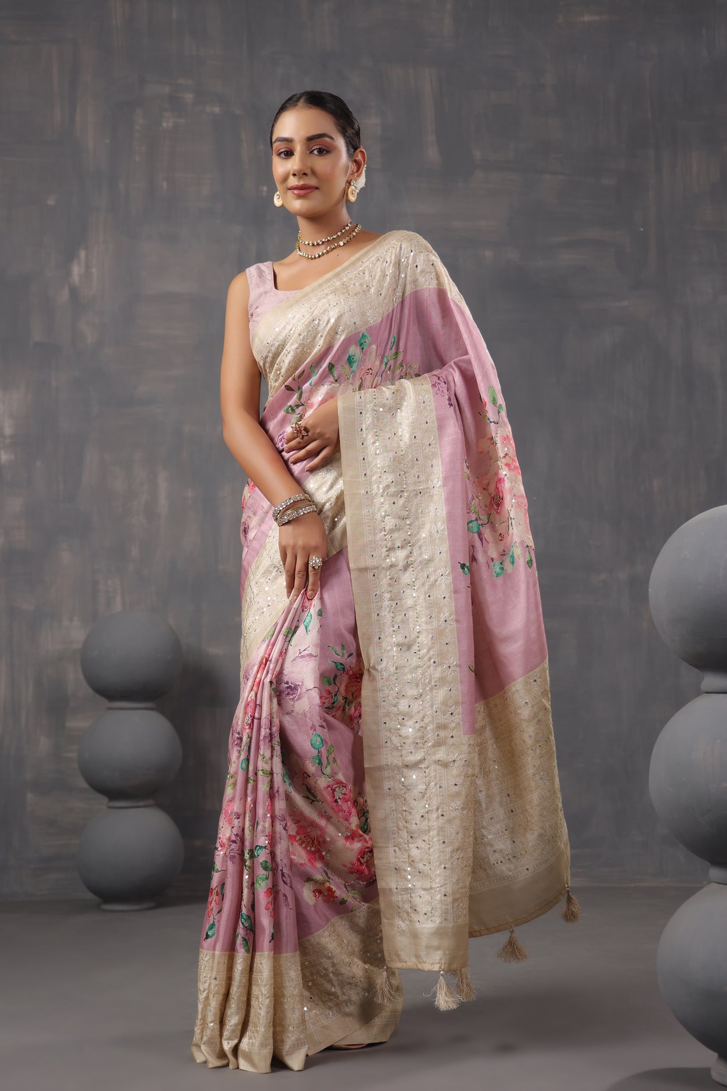 Mauve Tussar Silk Saree