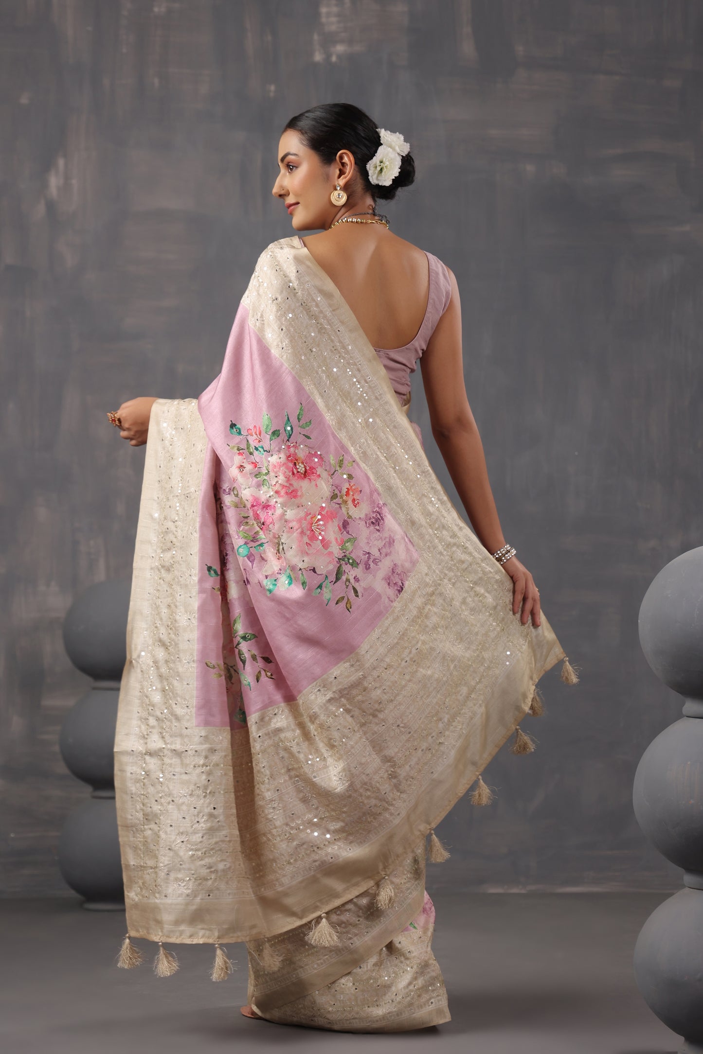 Mauve Tussar Silk Saree