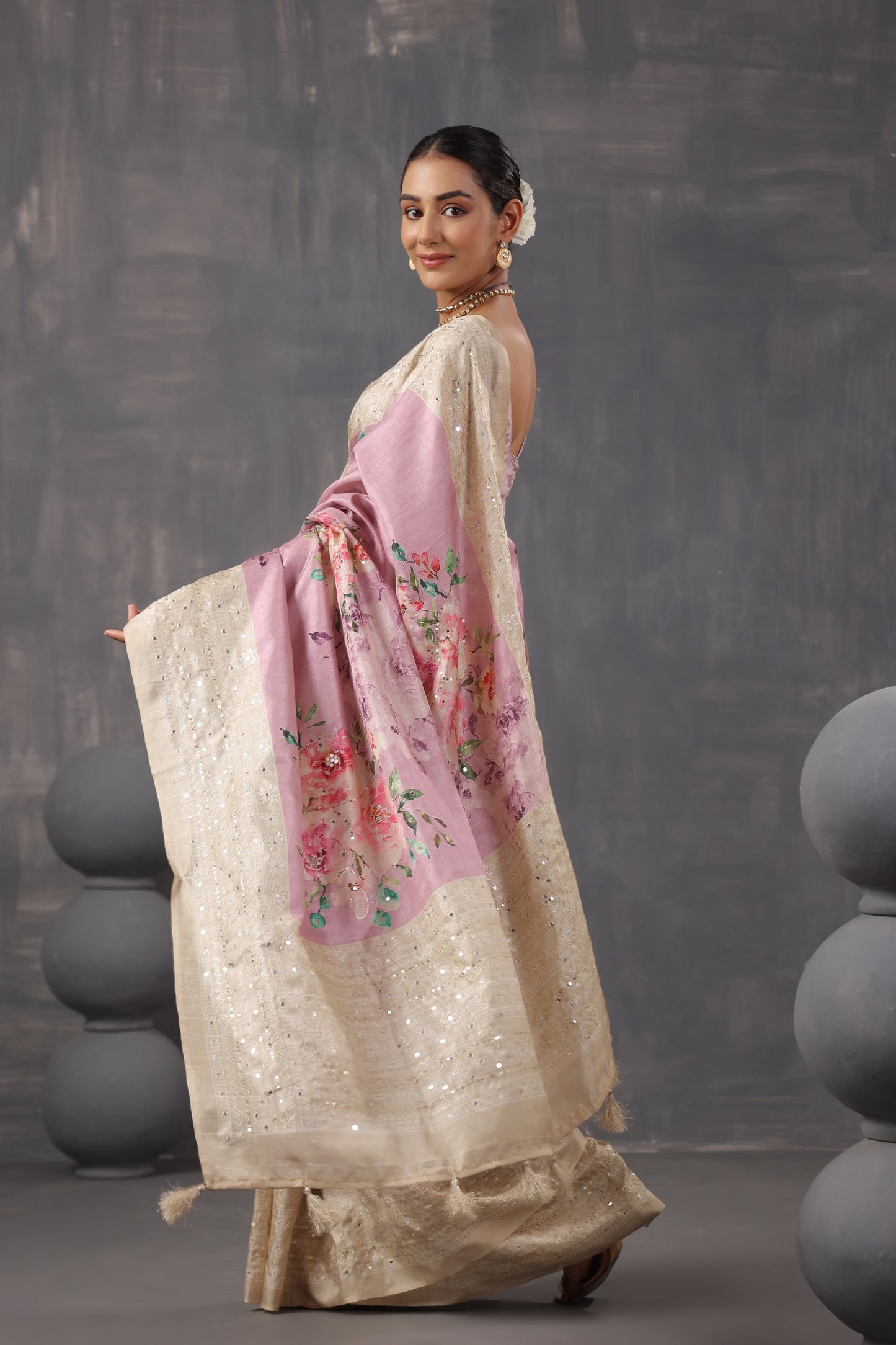 Mauve Tussar Silk Saree