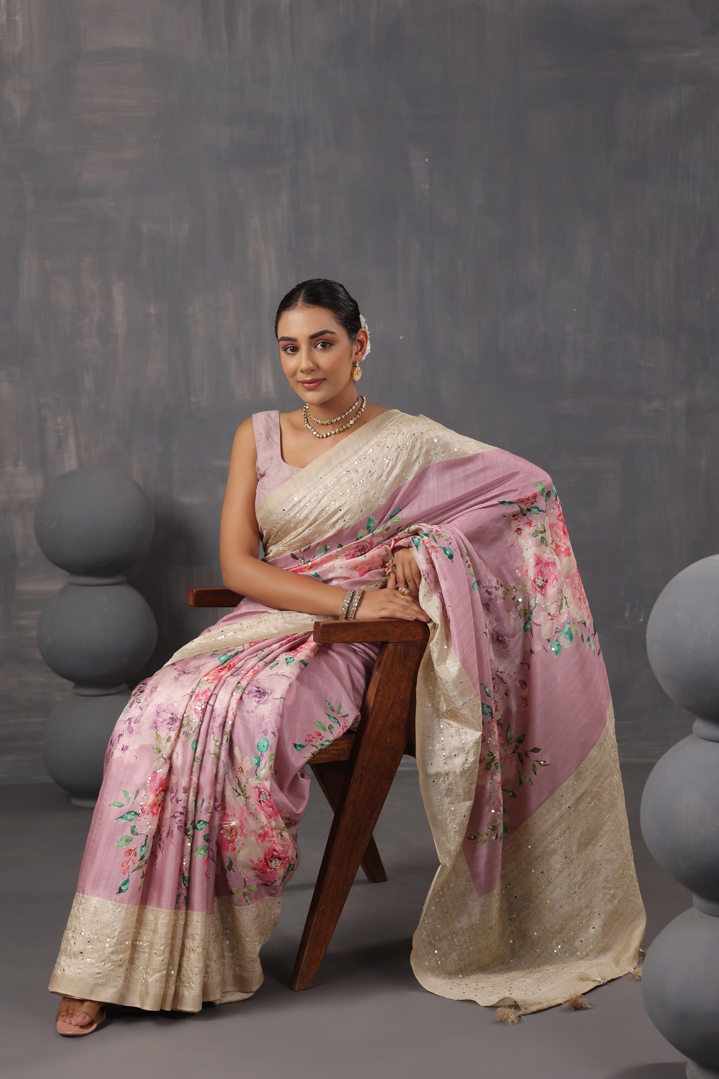 Mauve Tussar Silk Saree